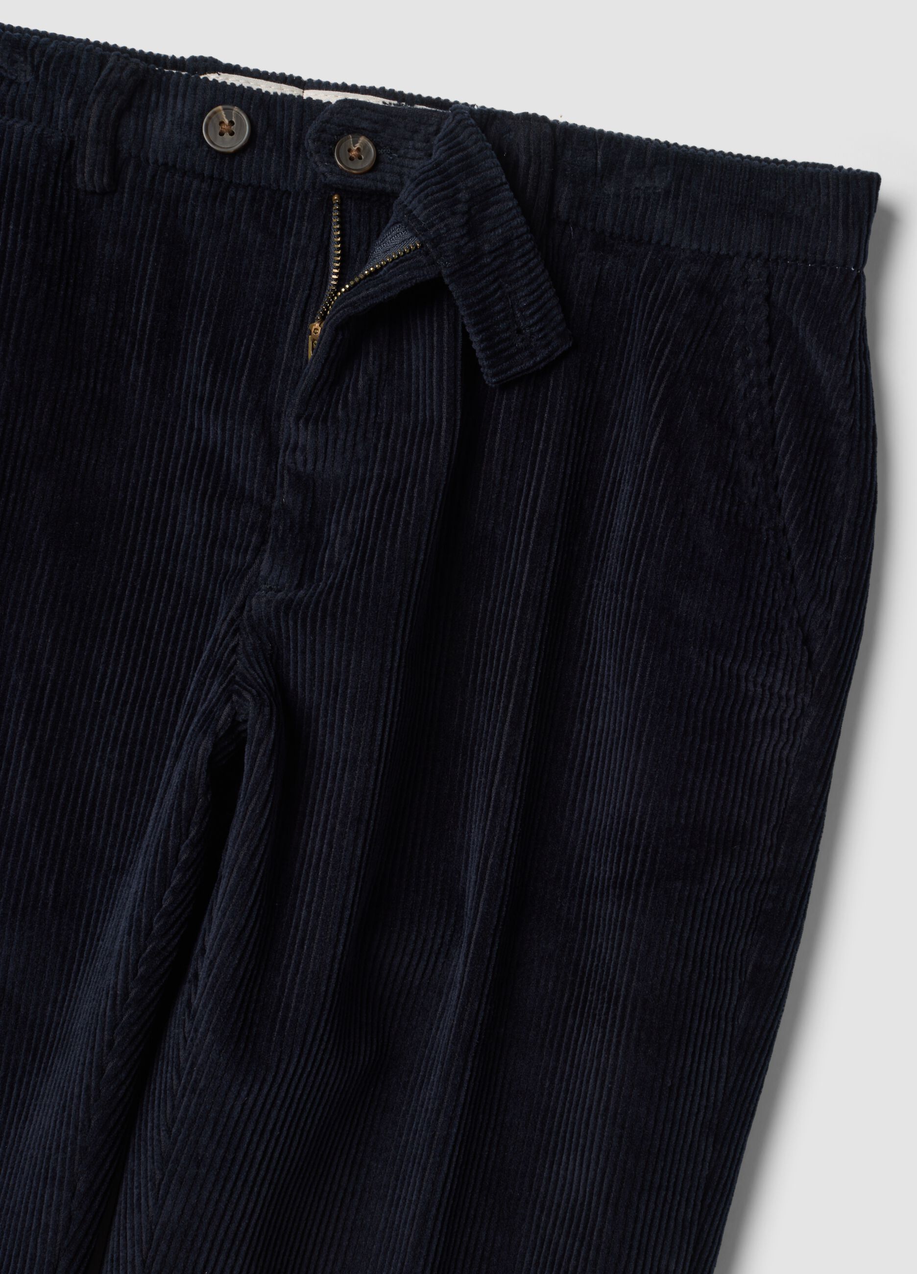 Pantaloni blu in cotone elasticizzato a coste