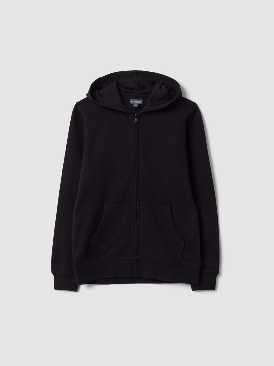 Black organic cotton hooded sweatshirt, regular fit, for boys_0