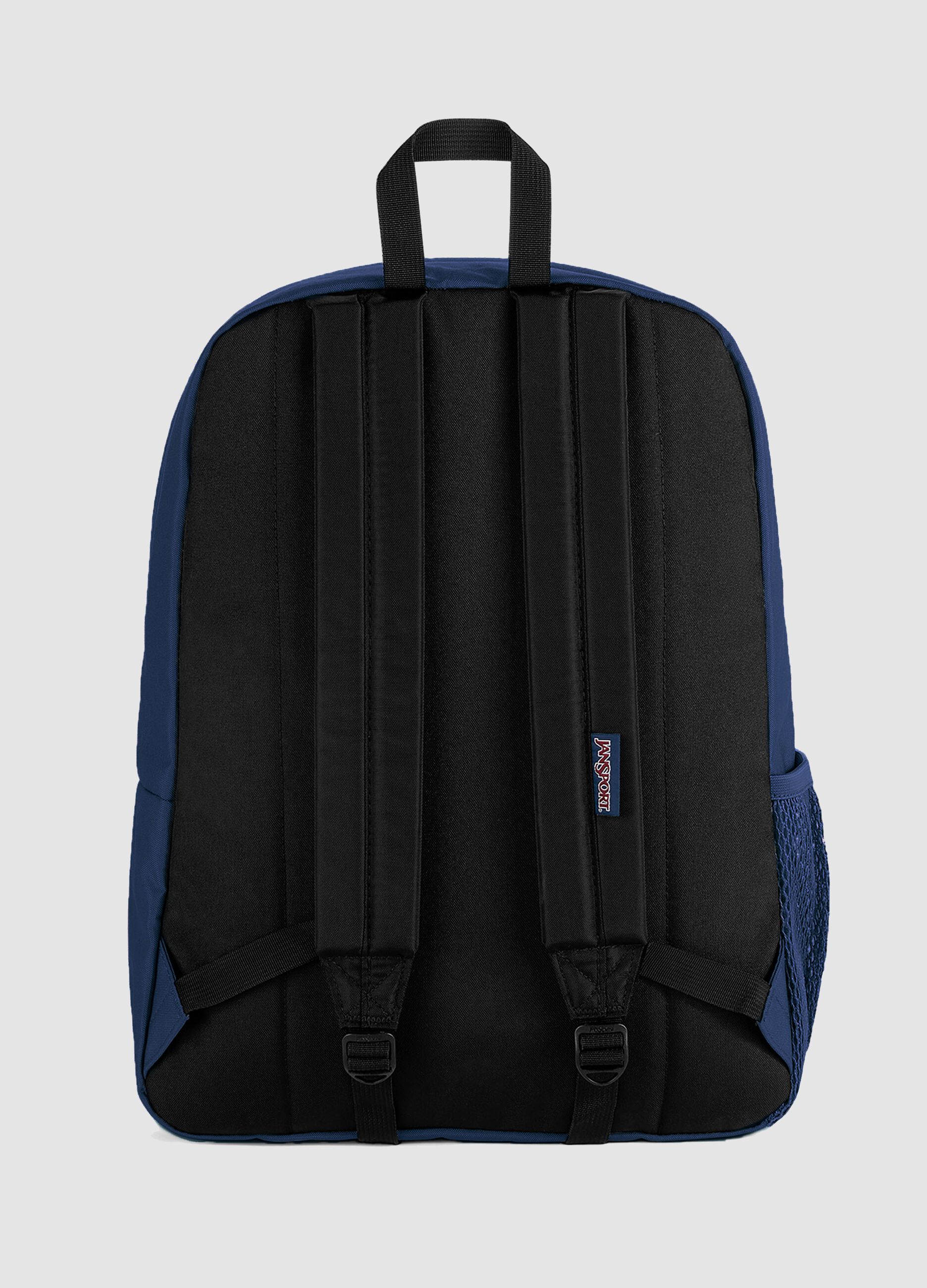 Blue backpack with front pocket and adjustable shoulder straps