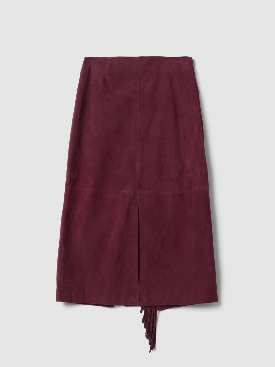 Red genuine leather skirt with fringes_2