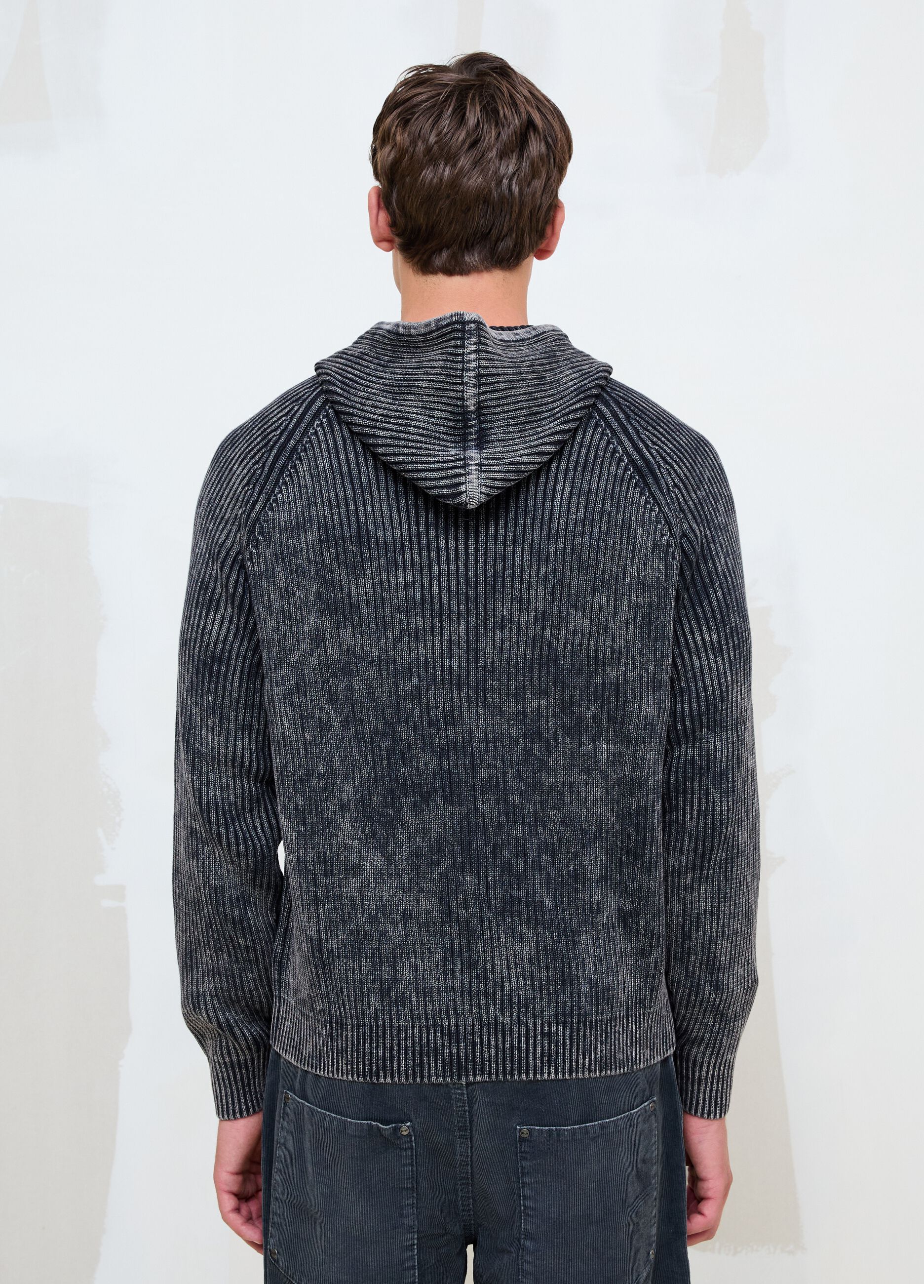 Vintage Grey Ribbed Knit Hoodie