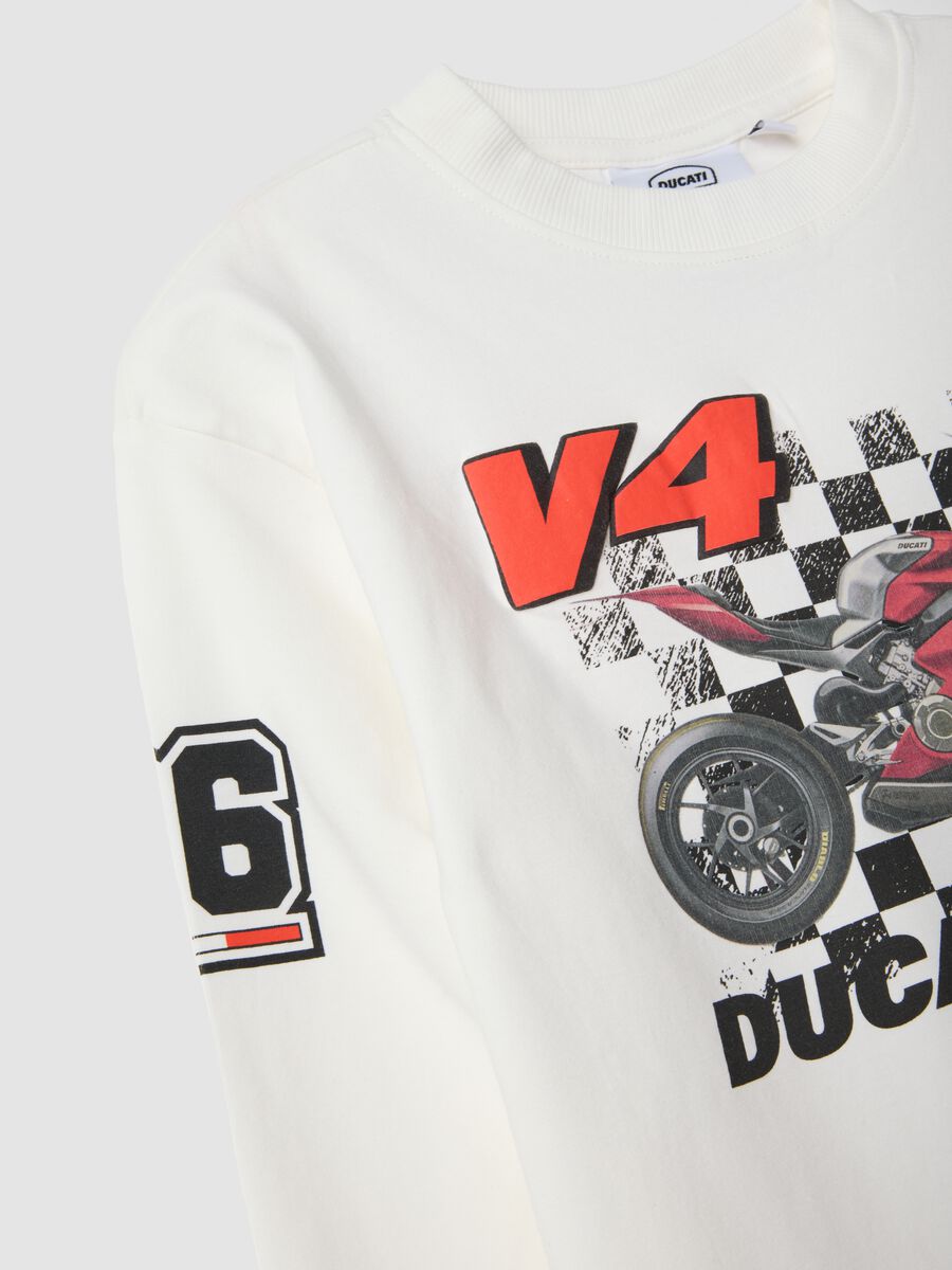 White stretch cotton T-shirt with Ducati print for boys_2