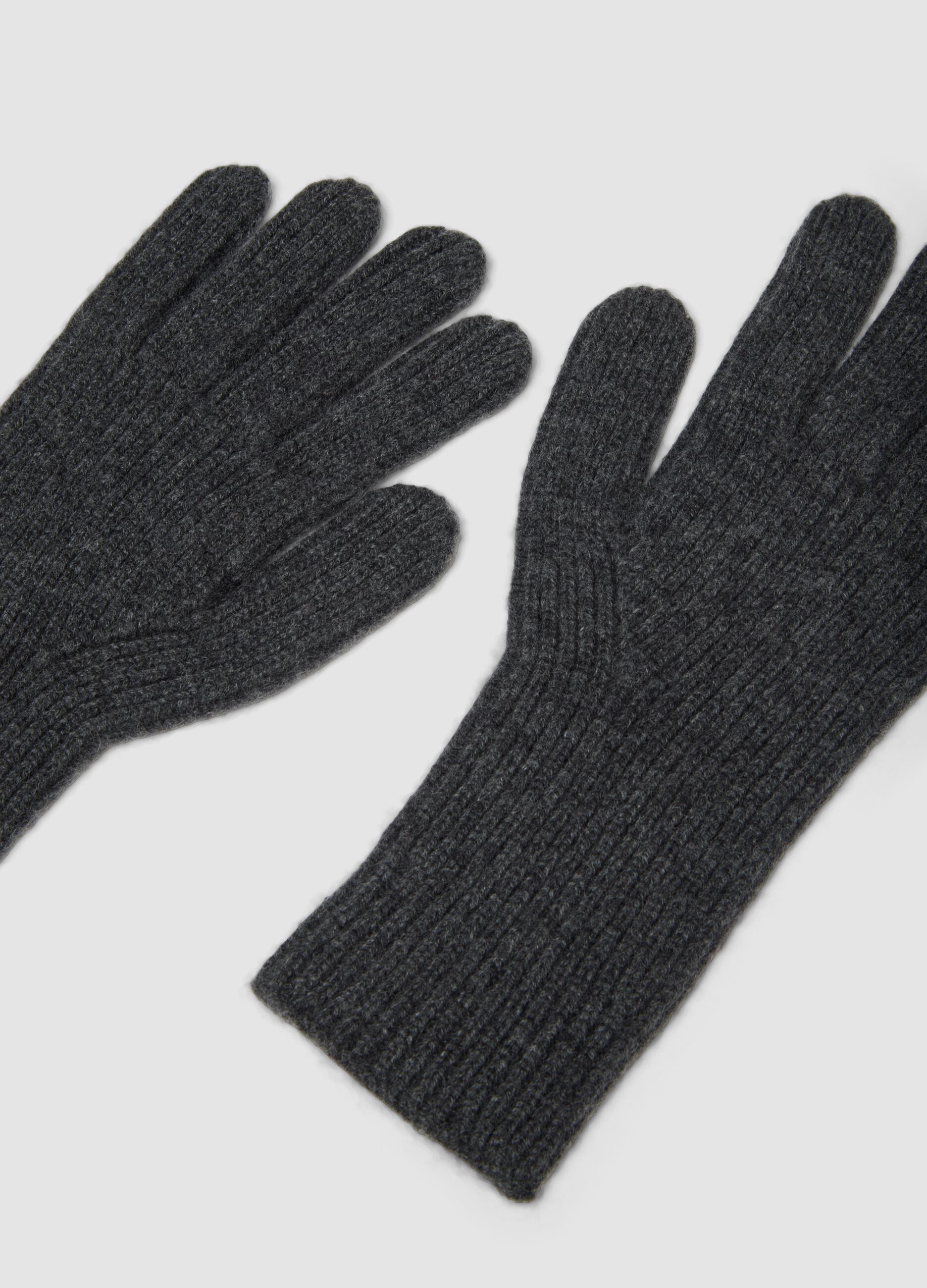 Guanti grigi in puro cashmere a costine
