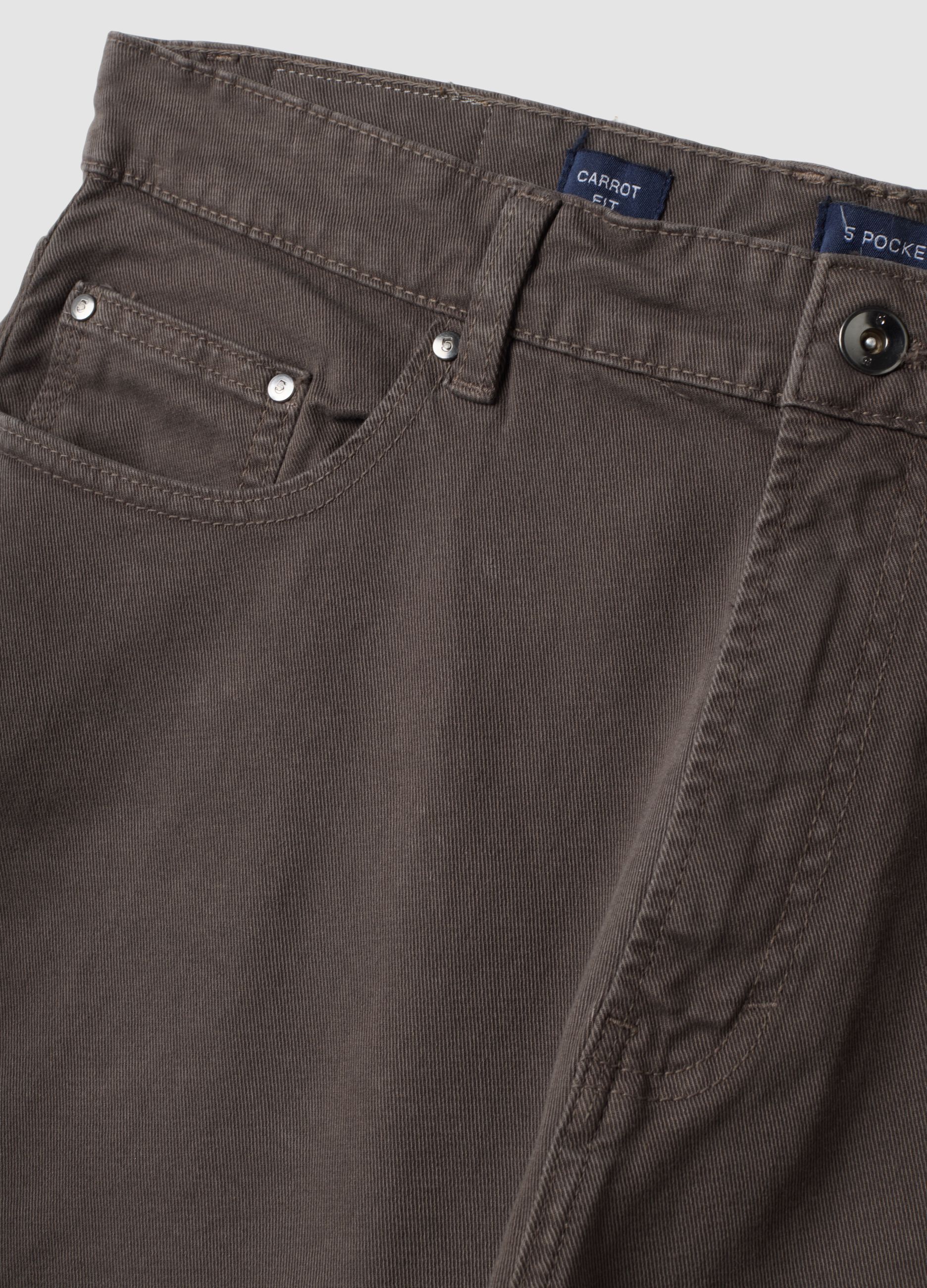 Brown carrot-fit stretch cotton twill trousers