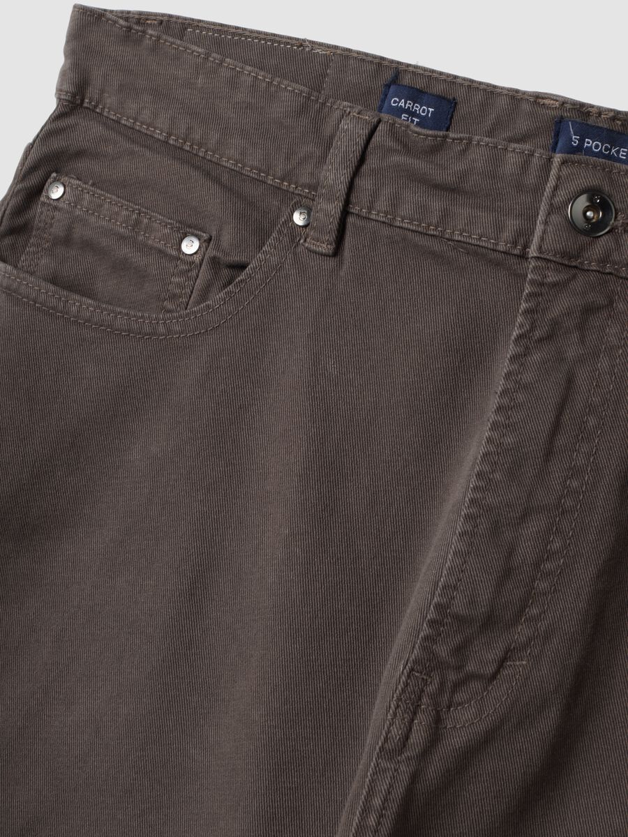 Brown carrot-fit stretch cotton twill trousers_1