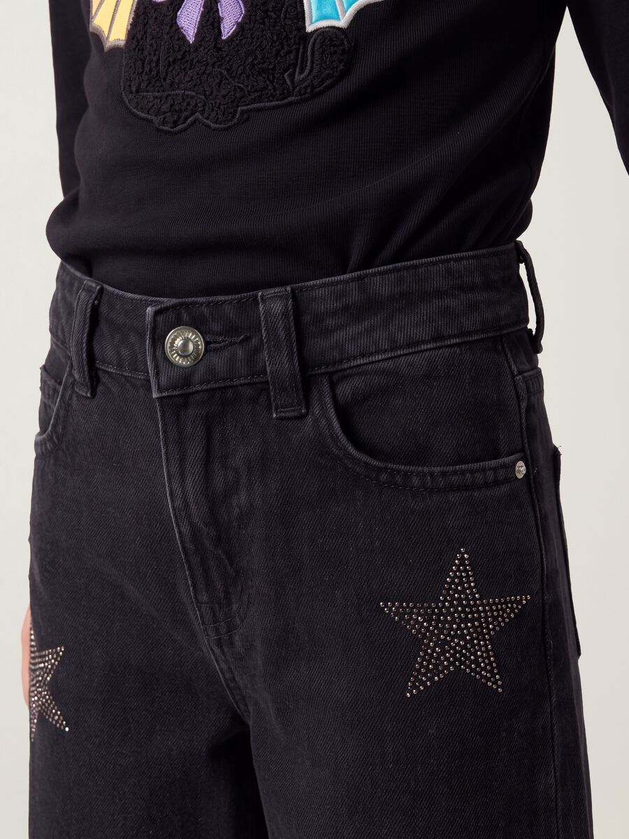 Jeans blu wide leg in puro cotone con stelle_4
