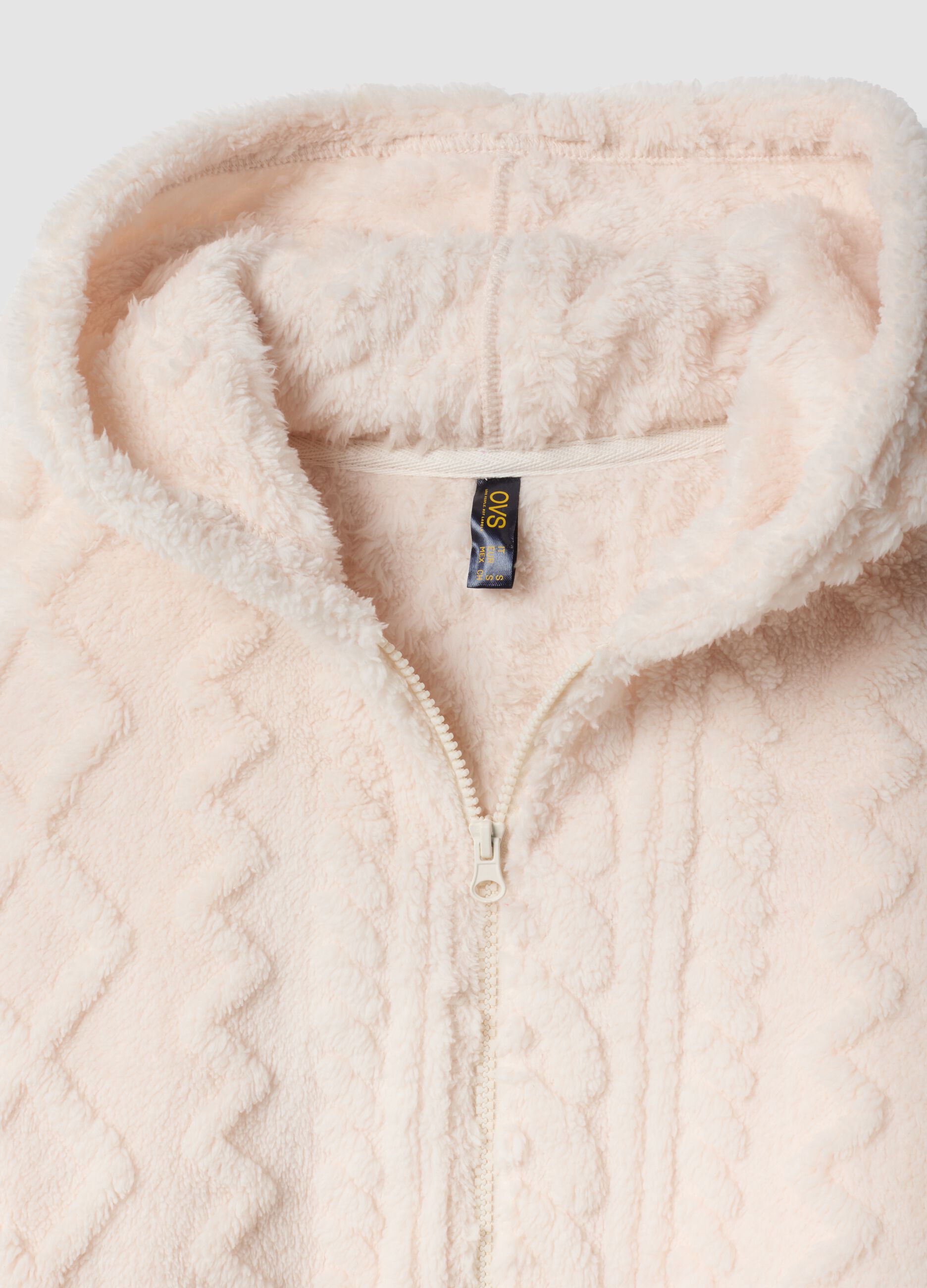 Pink sherpa hoodie with zip, regular fit