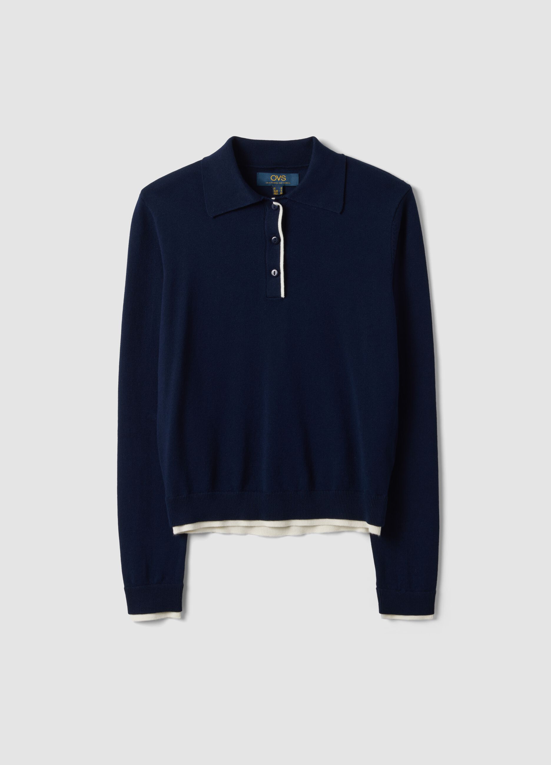 Blue viscose-blend top with polo collar, regular fit