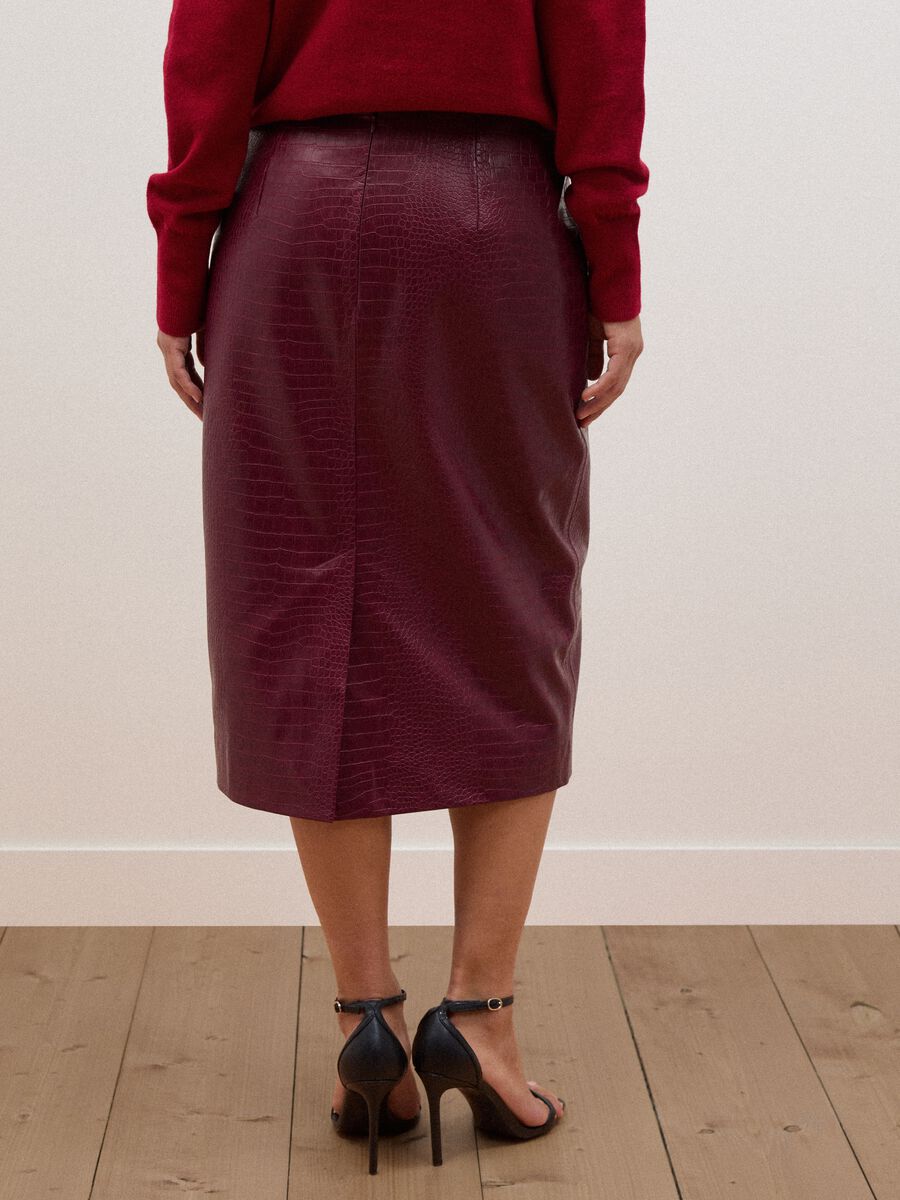 Red midi skirt in pure viscose with embossed print_3