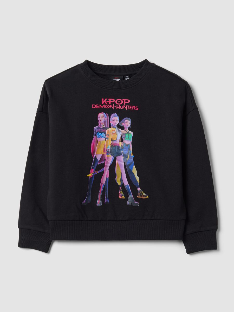 Black 100% cotton sweatshirt with K-Pop Demon Hunters print for girls_0