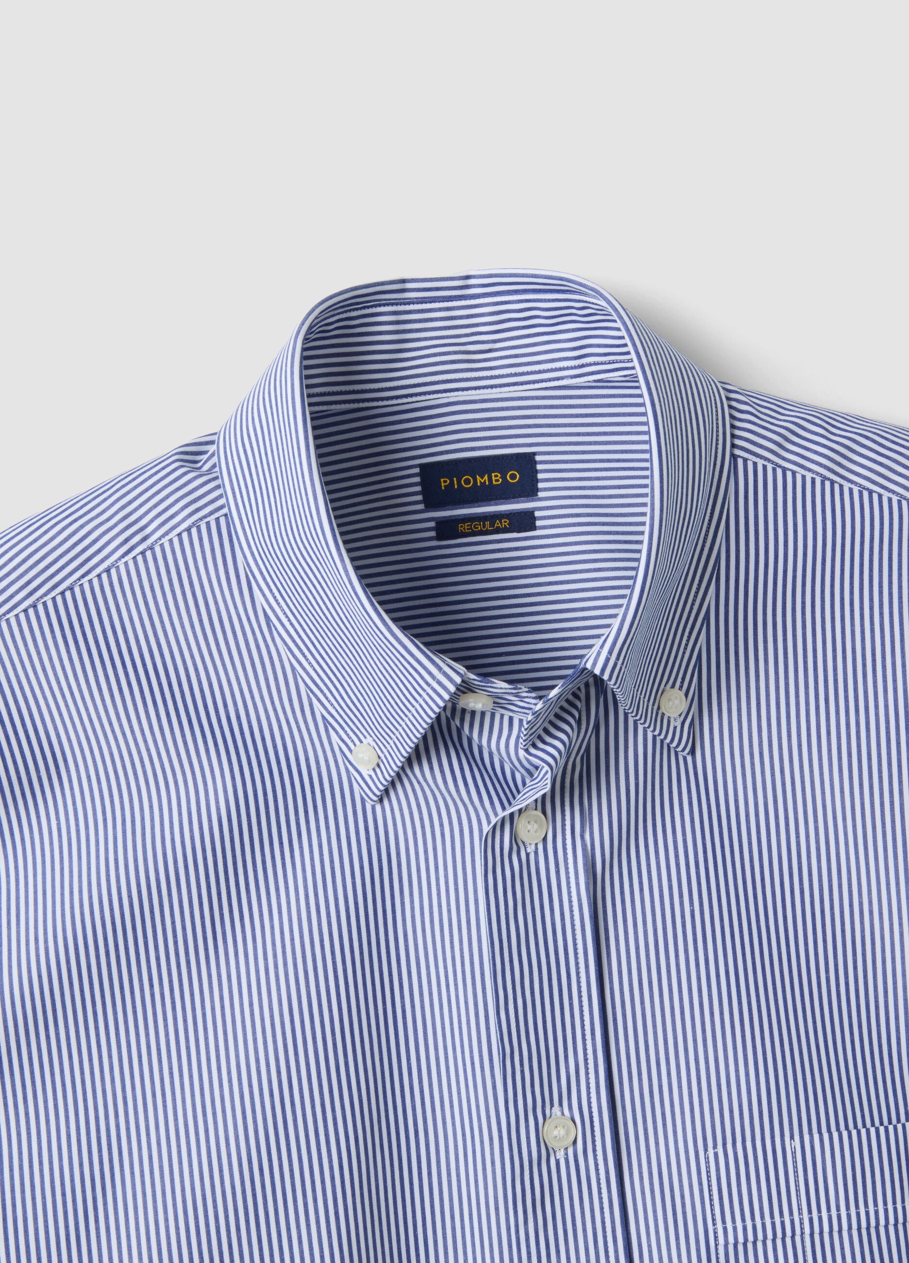 Camicia blu e bianca in puro cotone a righe regular fit