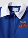 Customisable blue school apron with zip and go-kart embroidery for boys_2