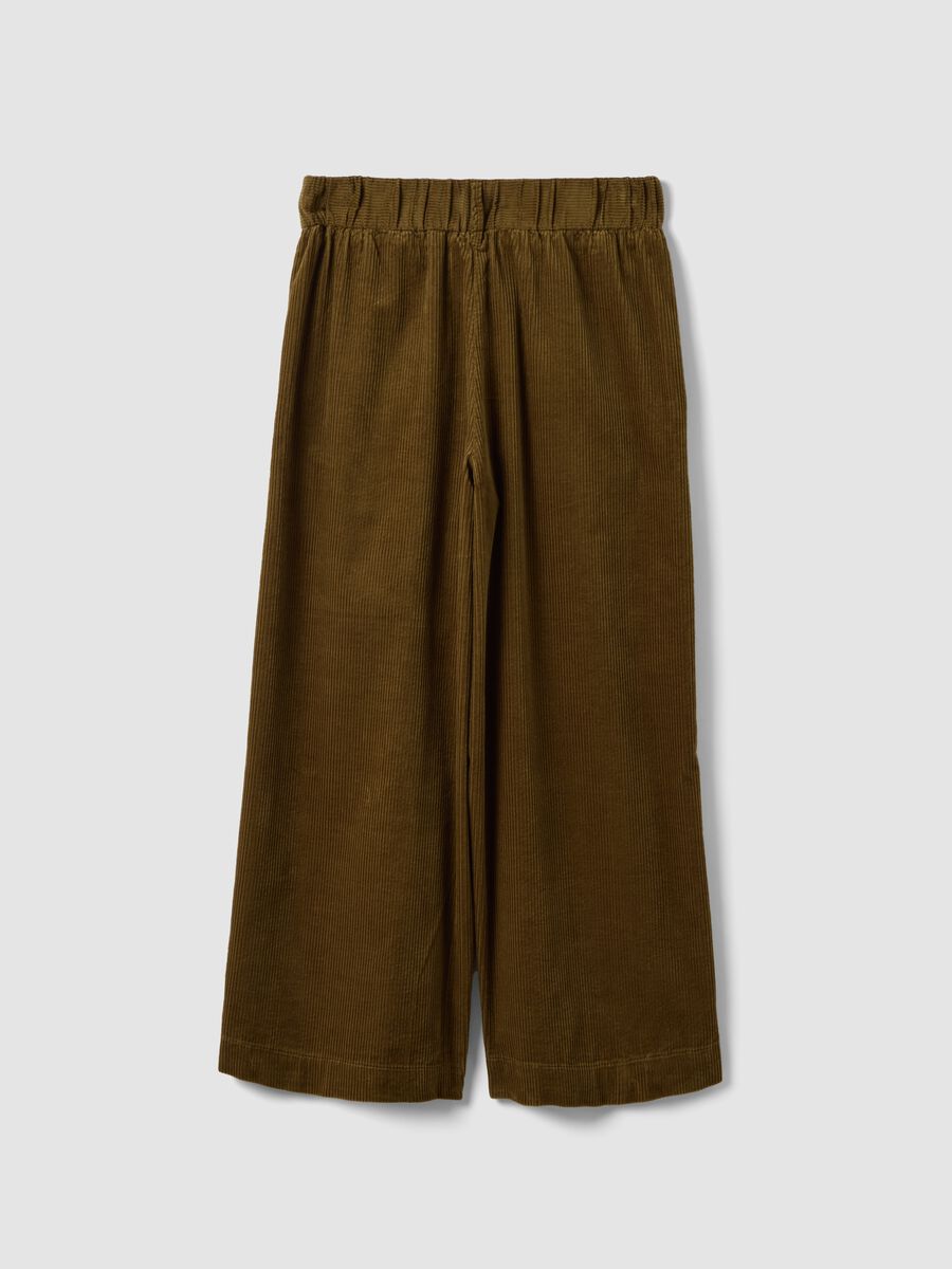 Green pure cotton ribbed trousers, regular fit_2