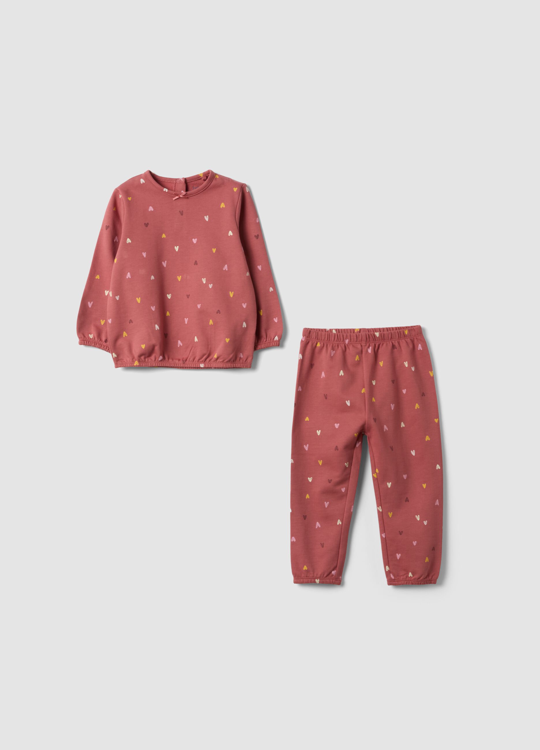 Pigiama rosa con girocollo in puro cotone organico
