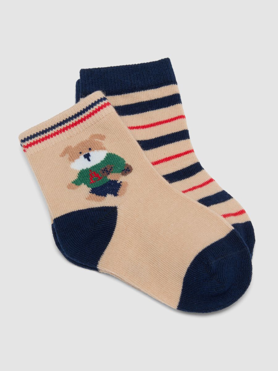 3-pack of blue and beige organic stretch cotton socks with puppy print_1