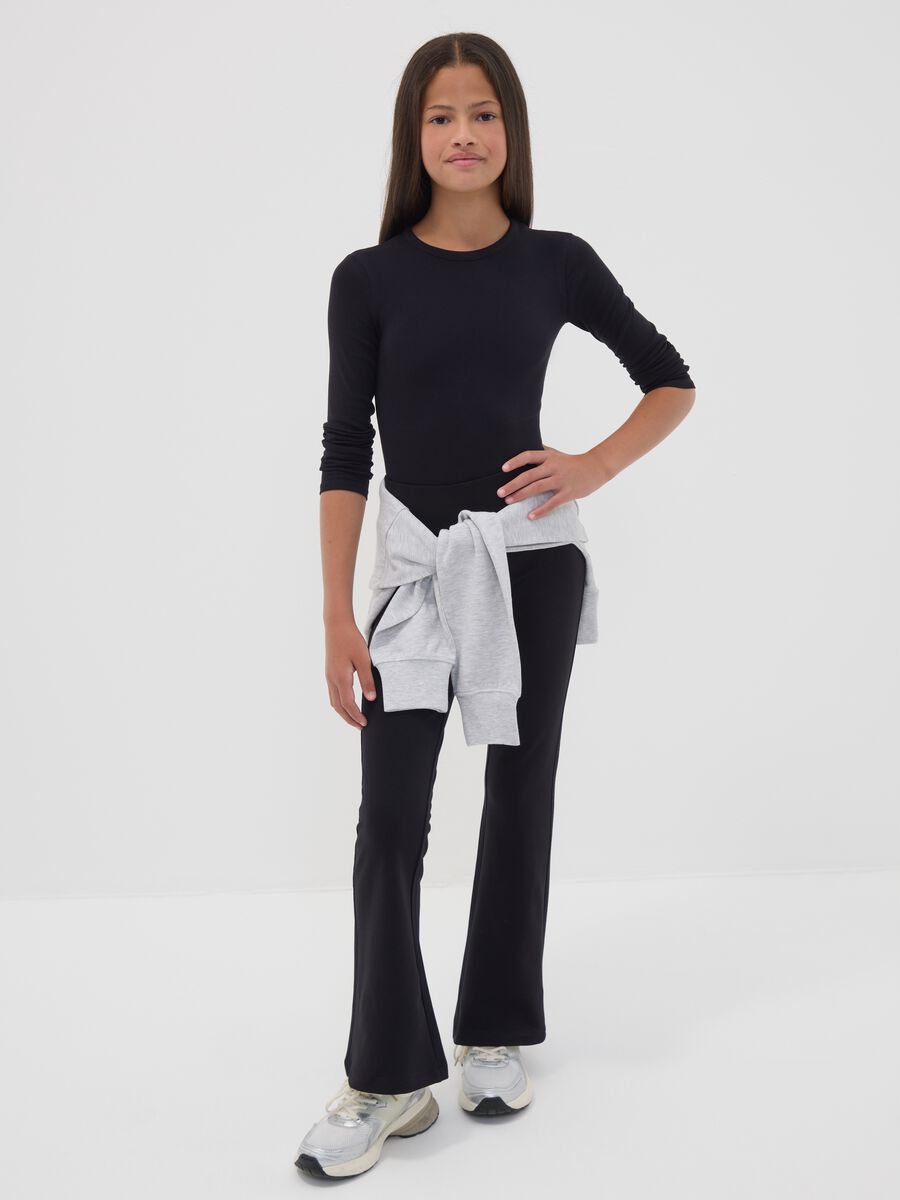 Black flared stretch organic cotton trousers for girls_0