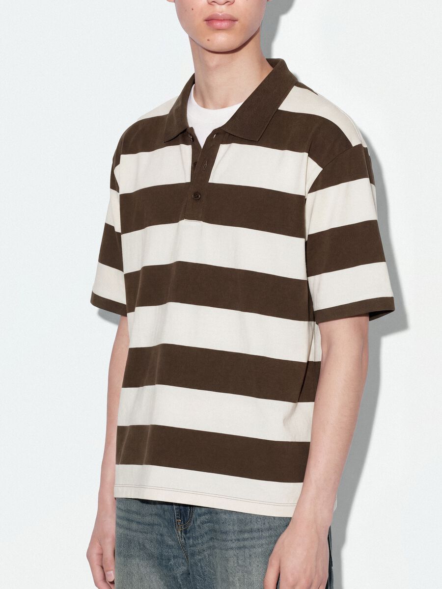 Polo marrone in puro cotone a righe regular fit_2