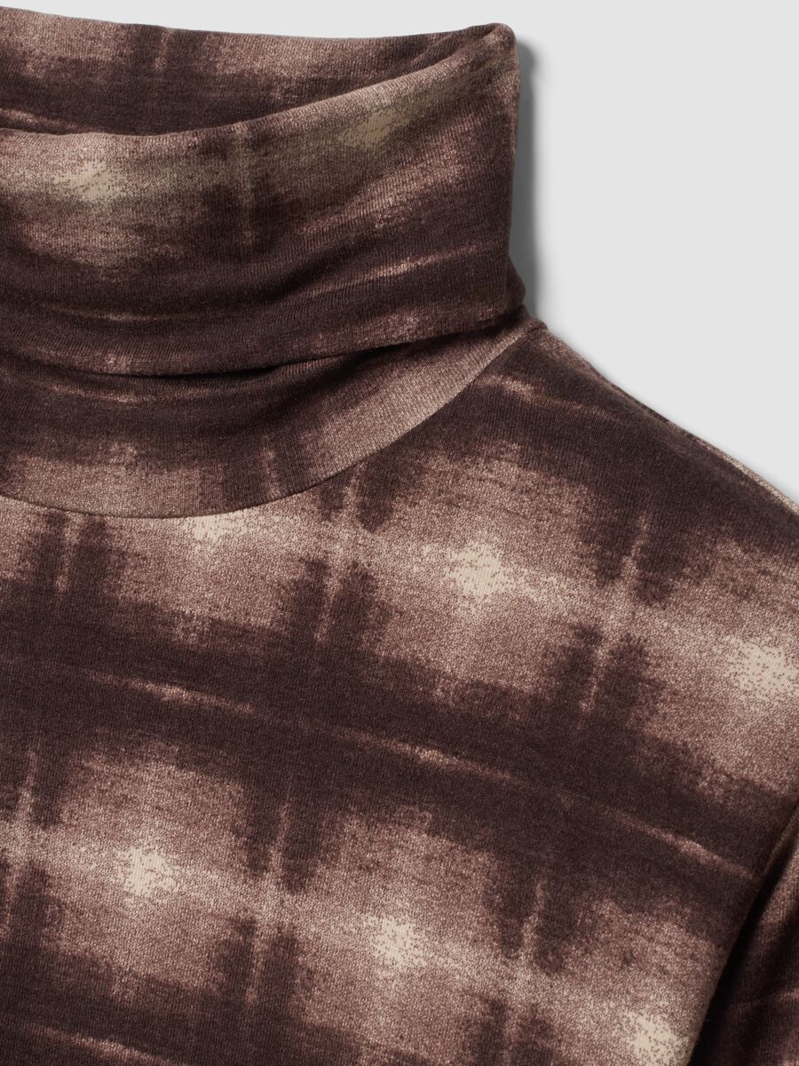 Brown stretch viscose crew-neck checked T-shirt_5