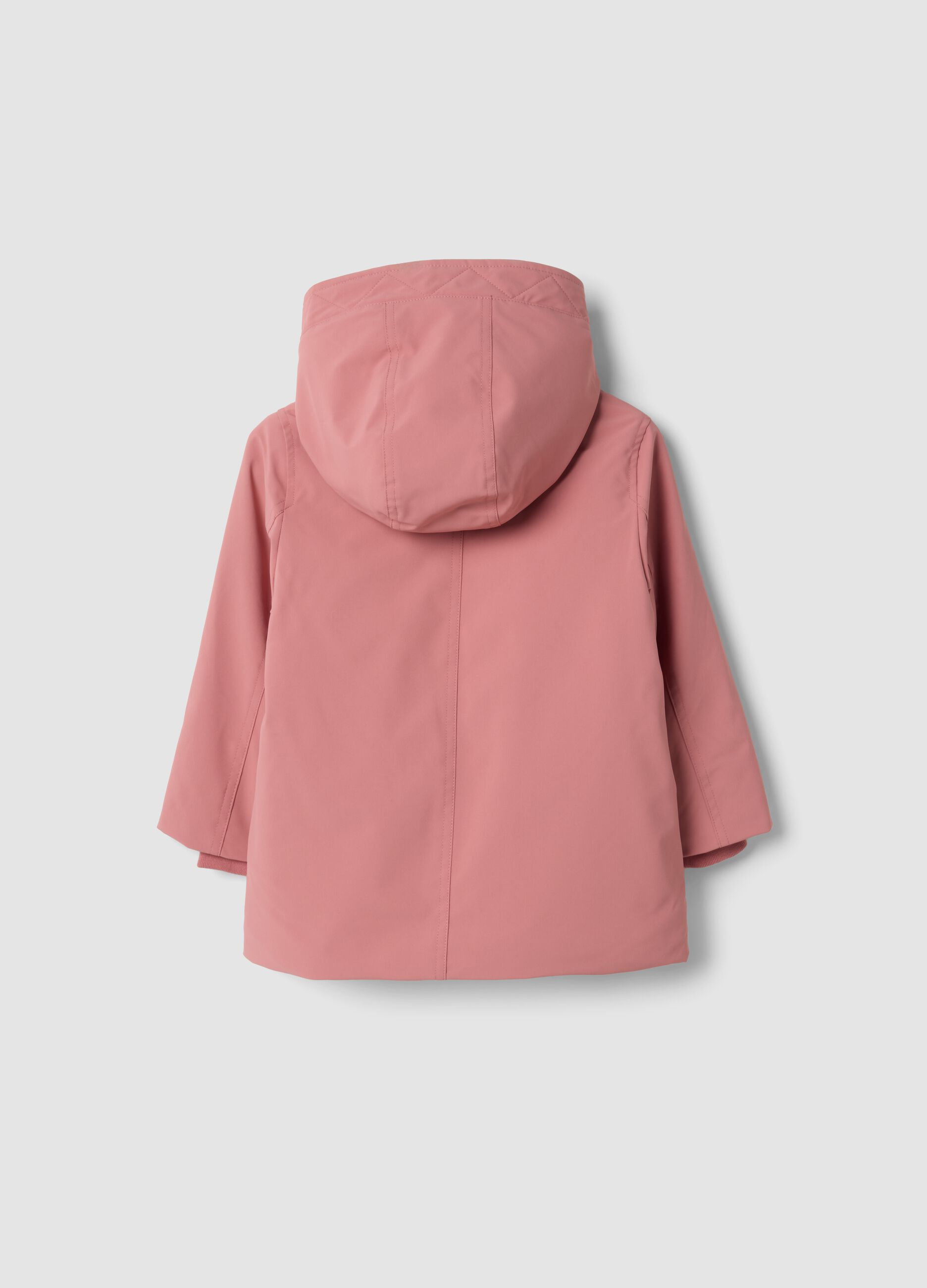 Giacca imbottita rosa con cappuccio e zip idrorepellente