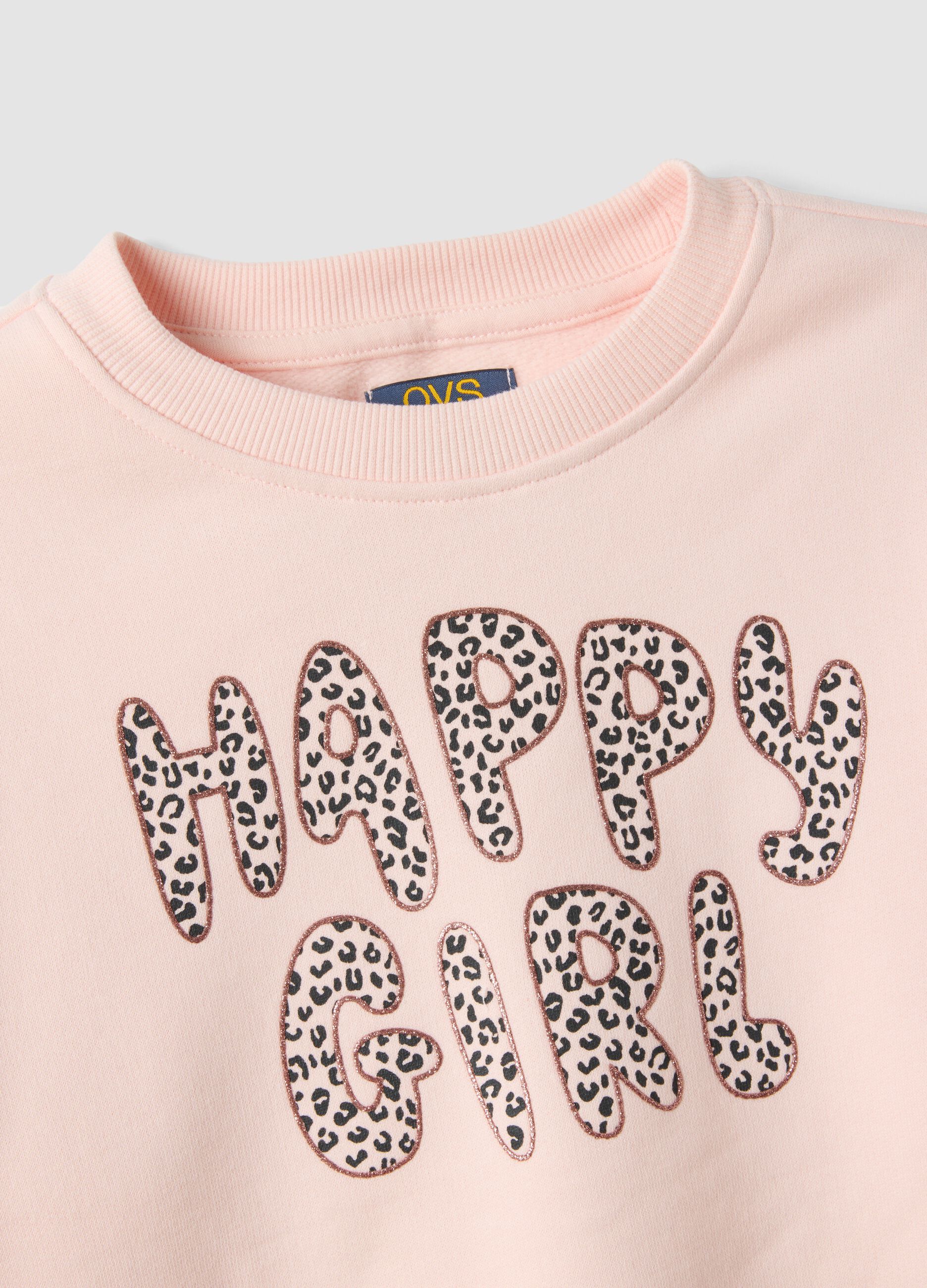 Pink pure cotton crew-neck sweatshirt