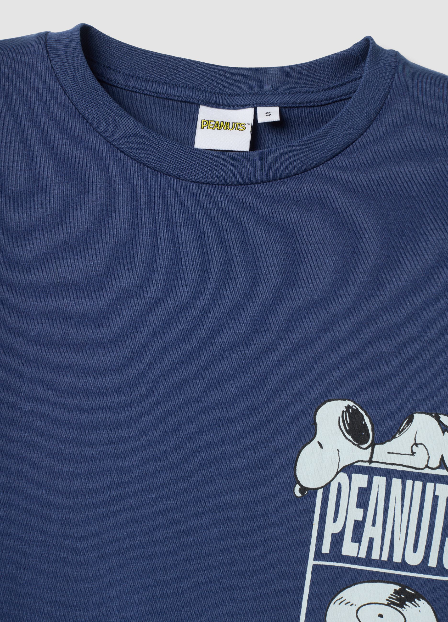 Maglia pigiama blu in puro cotone organico girocollo con stampa Peanuts