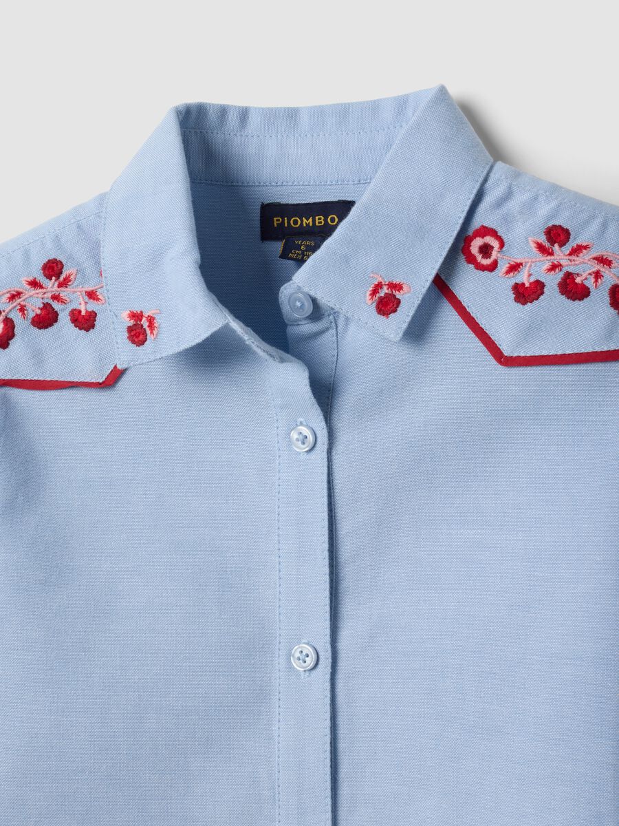 Light blue pure cotton shirt with floral embroidery_1