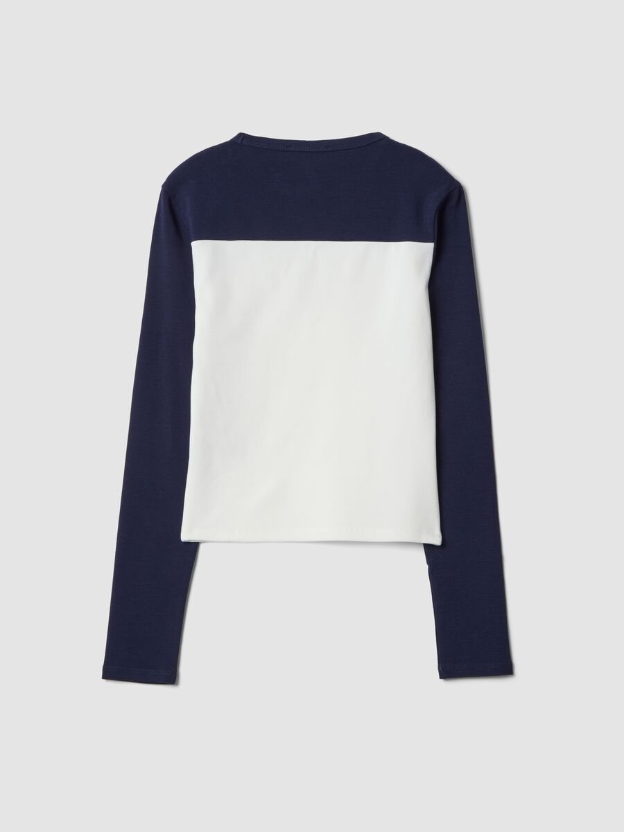 White and blue stretch-cotton T-shirt with front print_2