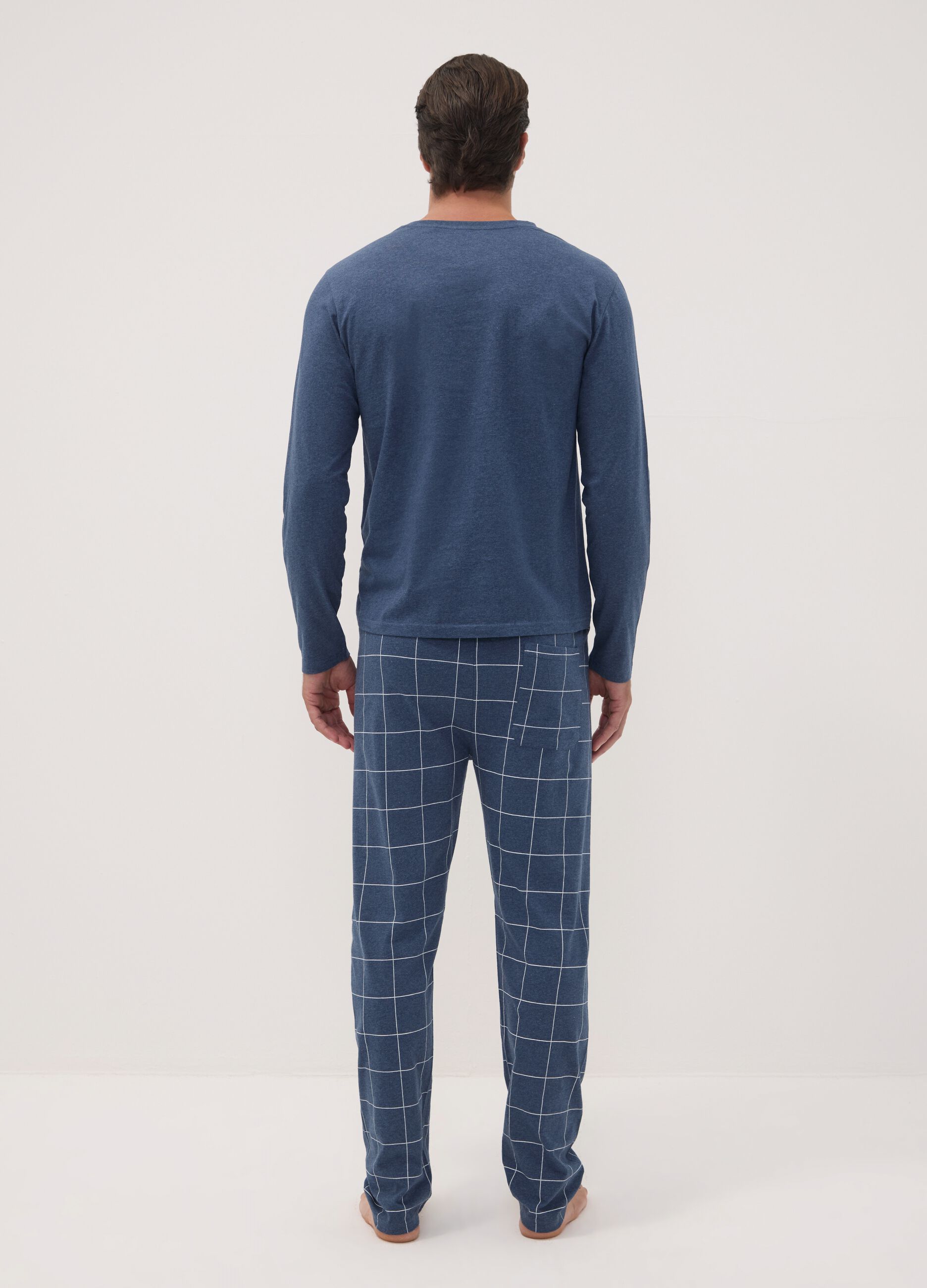 Blue V-neck pyjamas in pure organic cotton