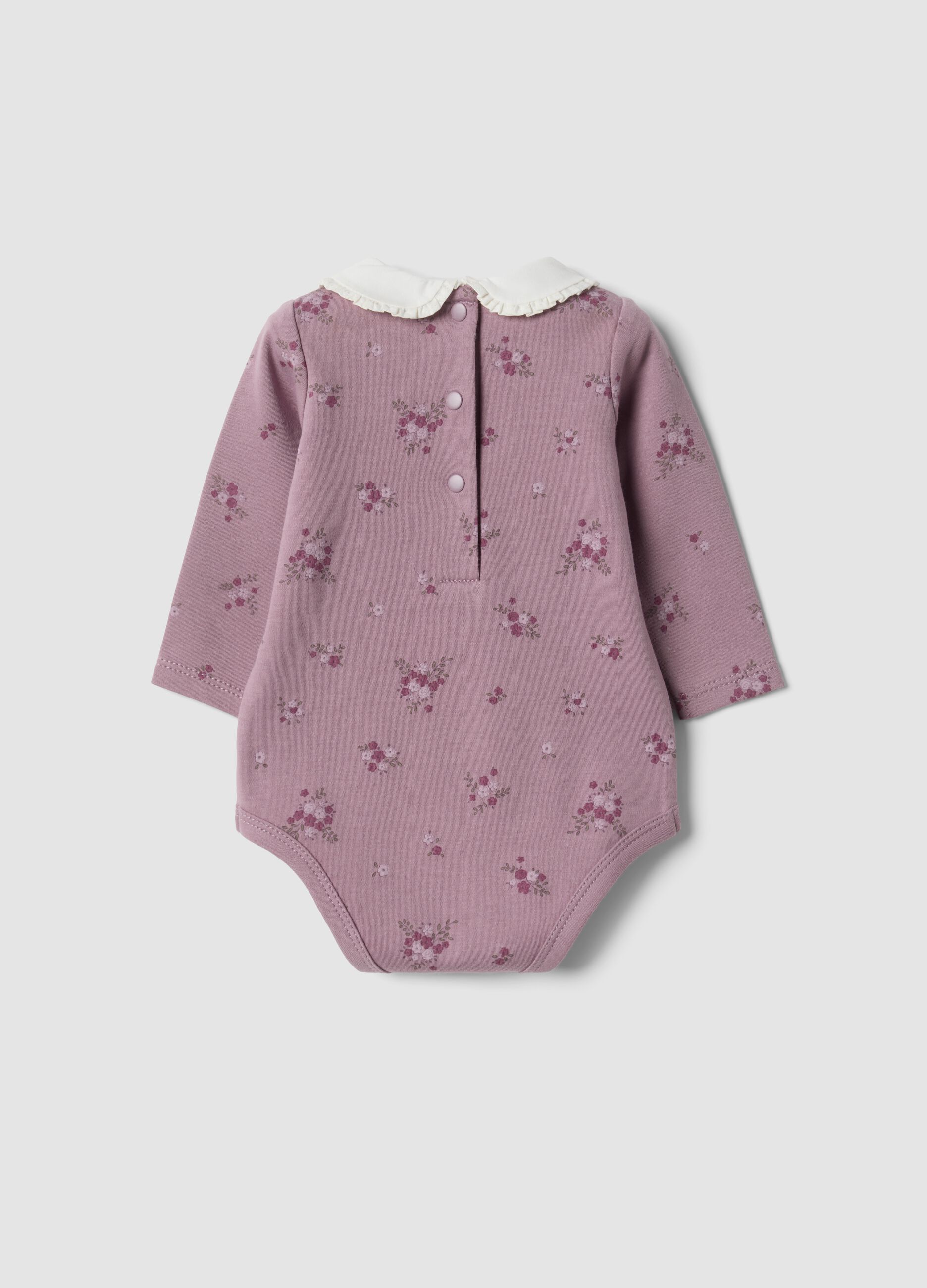 Purple organic cotton bodysuit with collar