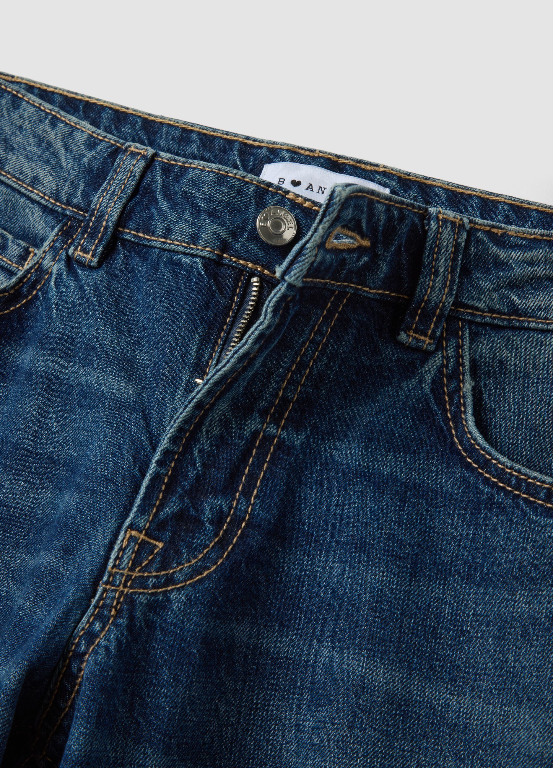 Jeans denim blu in puro cotone super wide leg