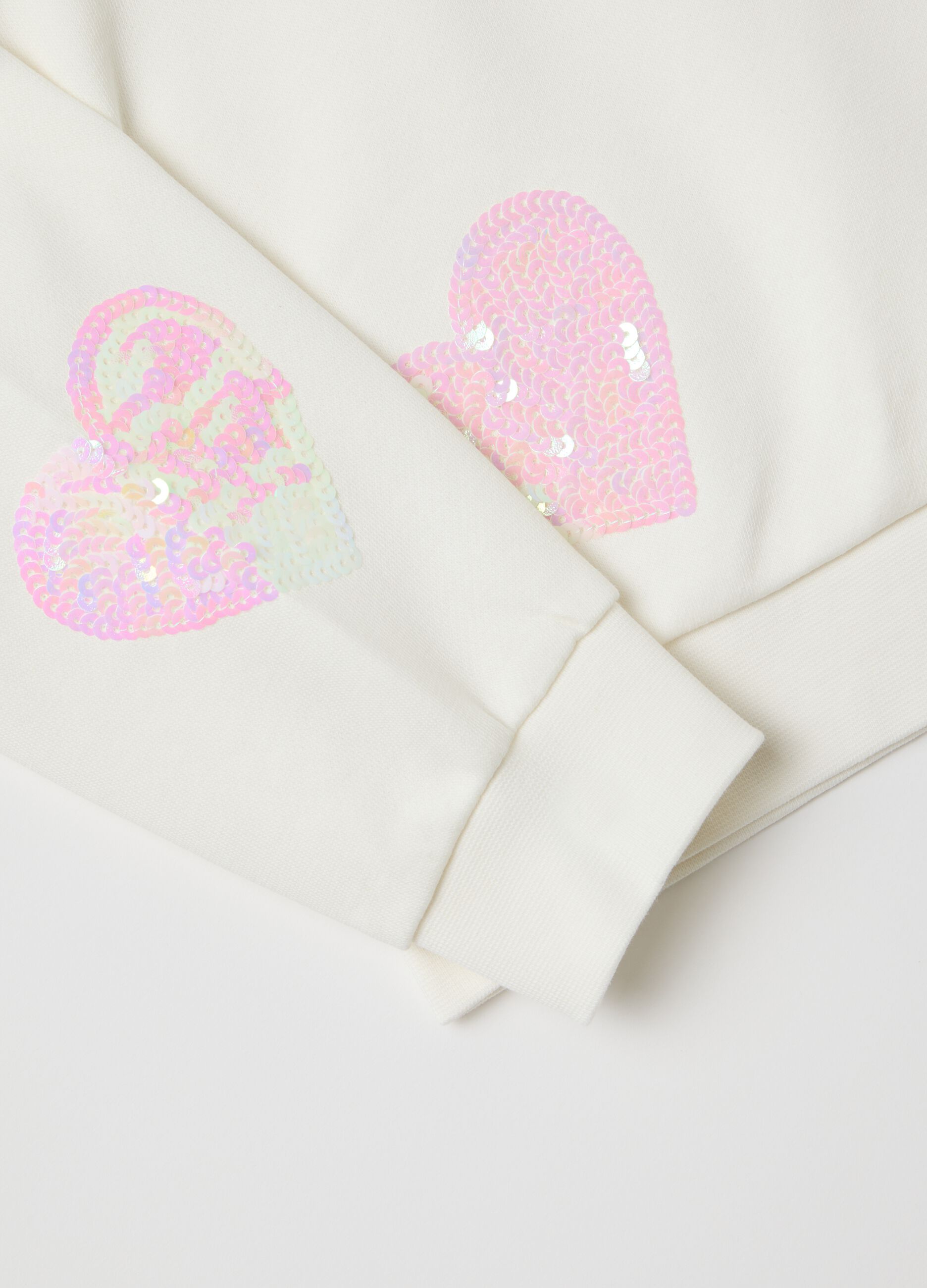 White regular fit cotton sweatshirt for girls with hearts