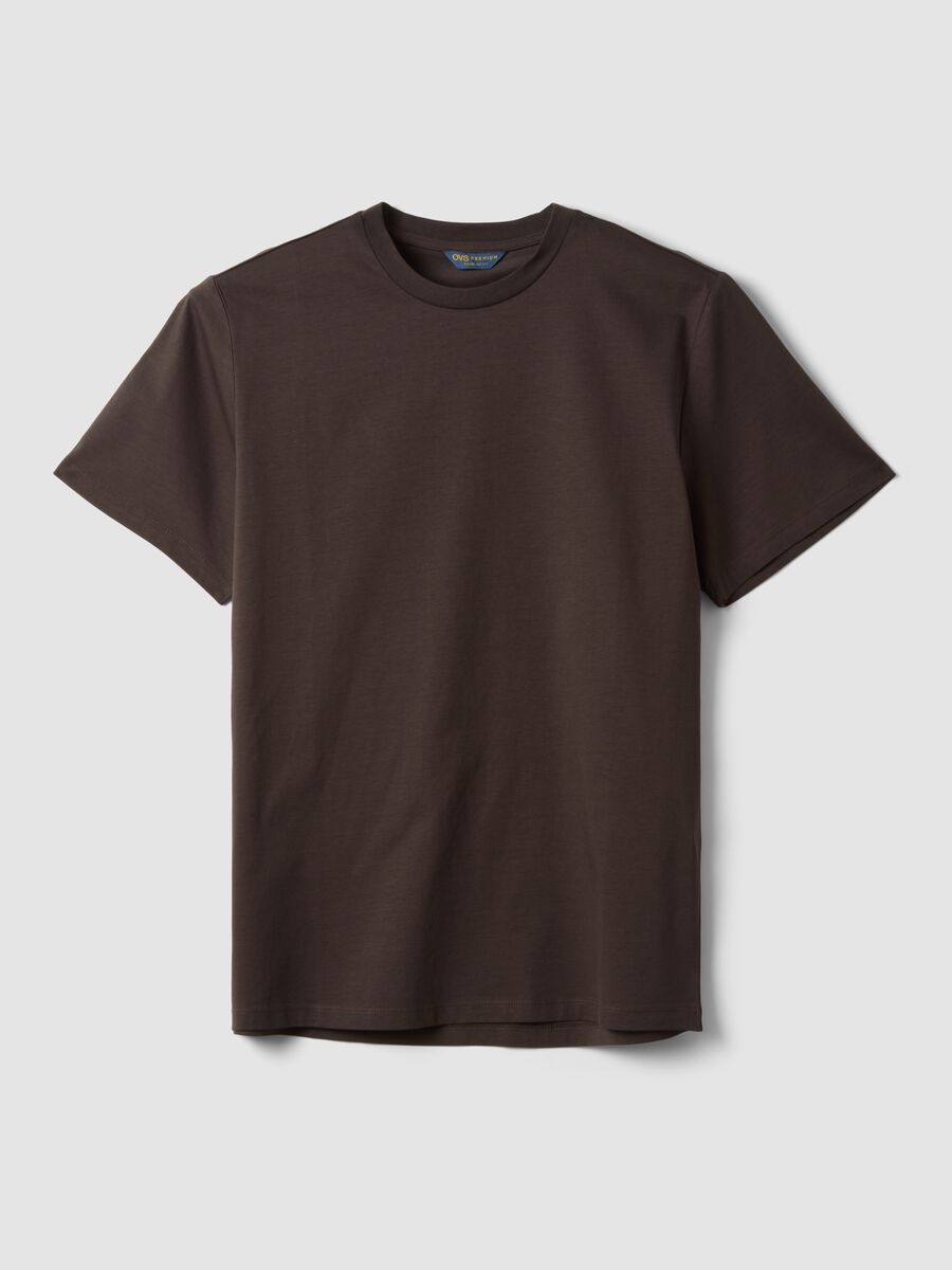 Brown mercerised pure cotton regular-fit crew-neck T-shirt_4