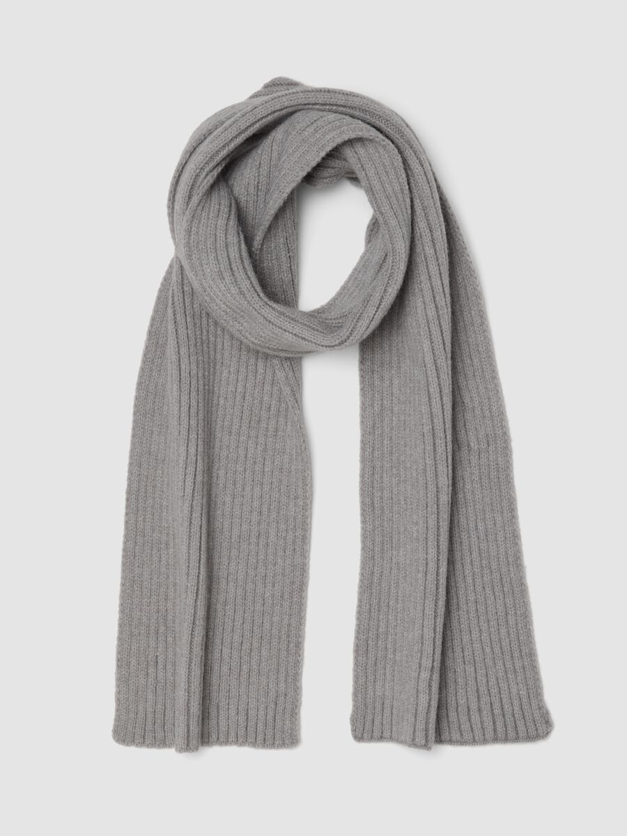 Grey marl rib-knit scarf_0