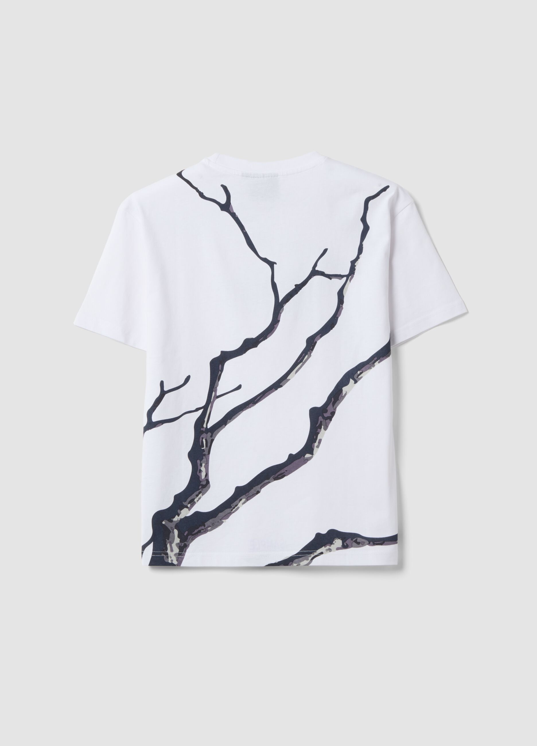 White pure cotton T-shirt with &ldquo;Nature&rdquo; print for boys