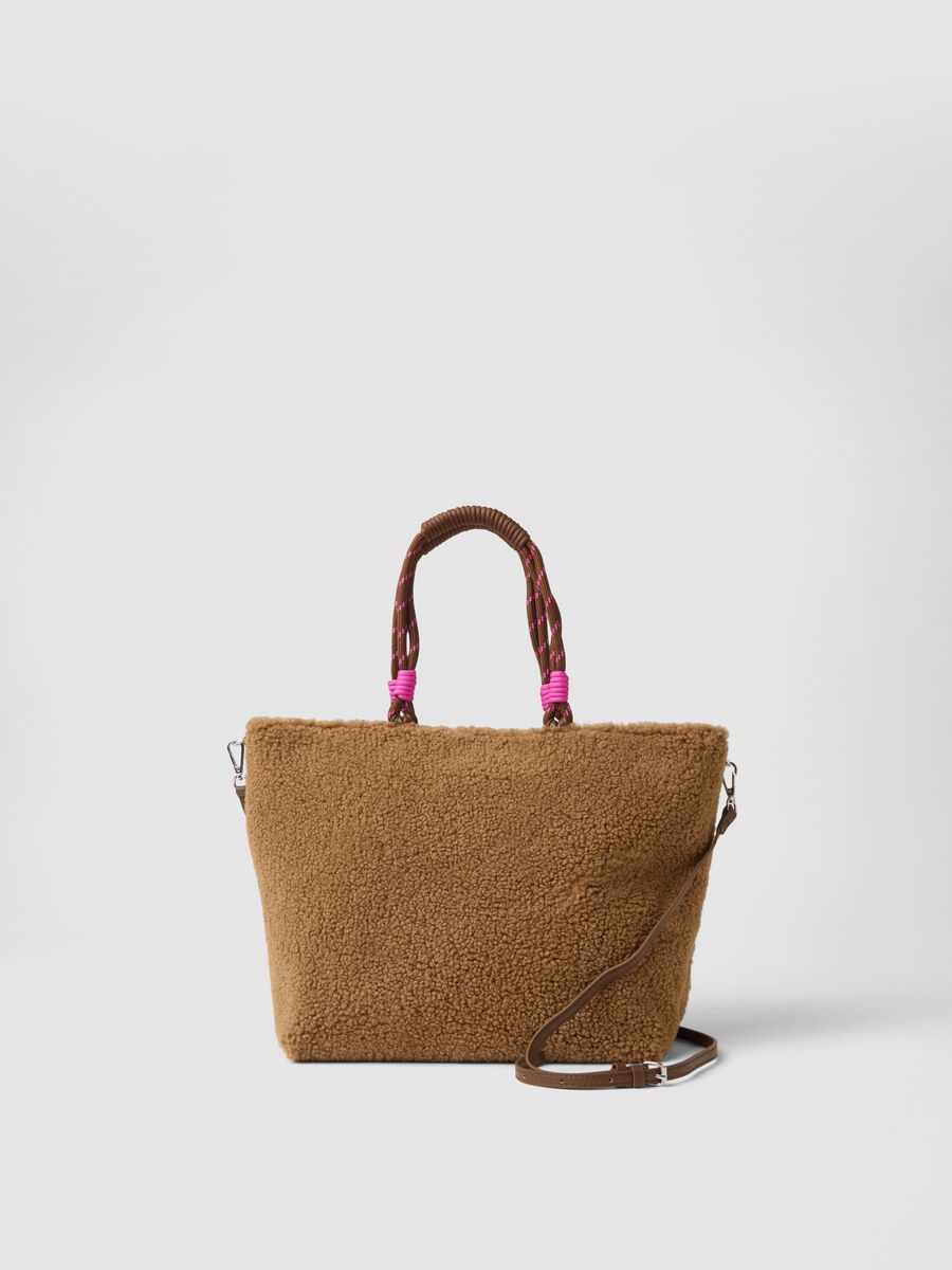 Brown teddy-effect handbag with shoulder strap_0