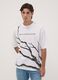 White pure cotton T-shirt with foliage print_0