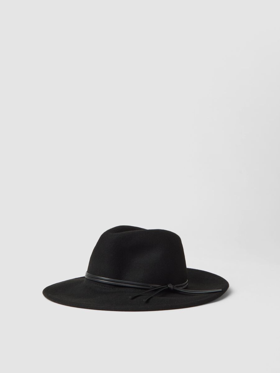 Black pure wool wide-brim hat_1