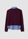 Maglia viola in misto viscosa e lana con scollo a V e inserto camicia_2