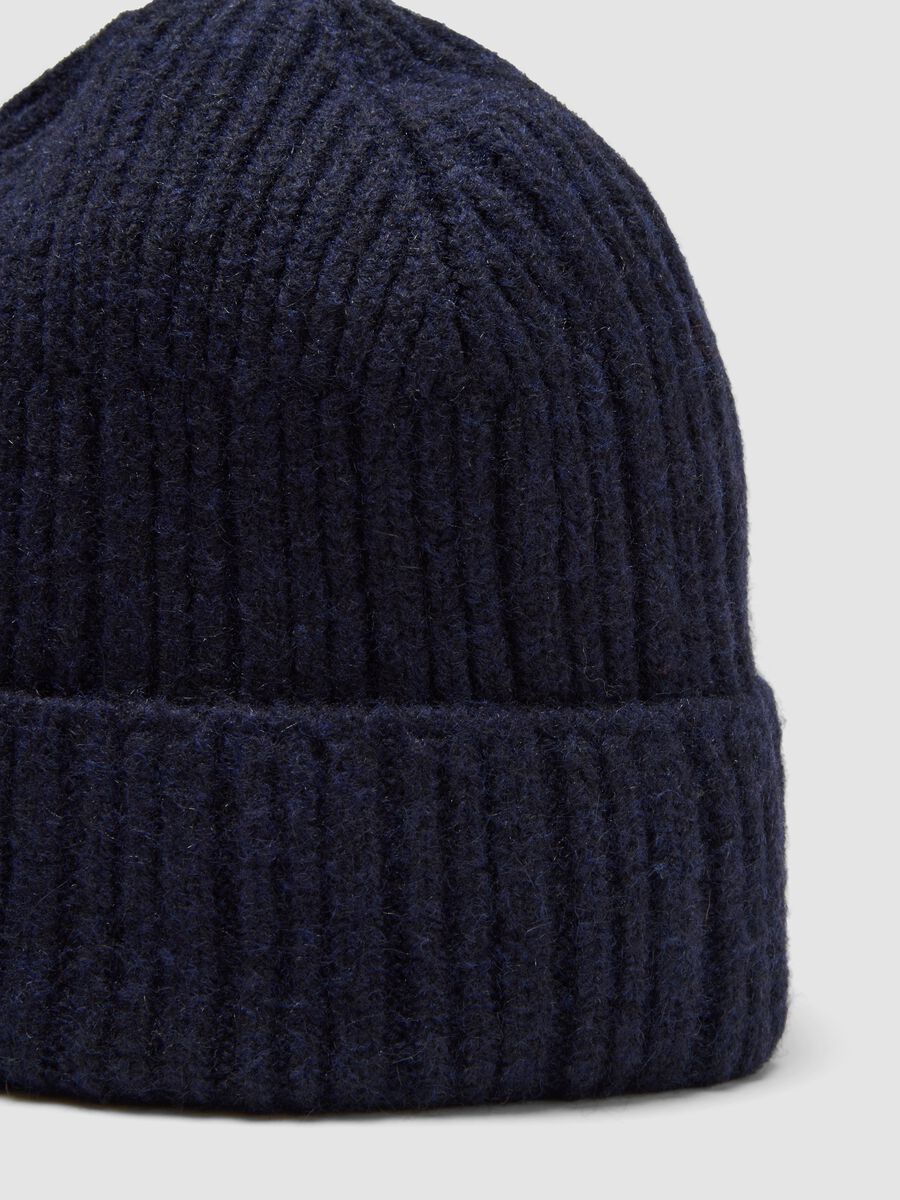 Navy blue ribbed stretch wool beanie_2