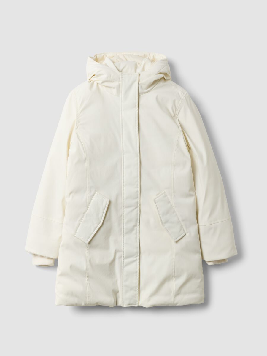 White padded jacket with hood and zip_0