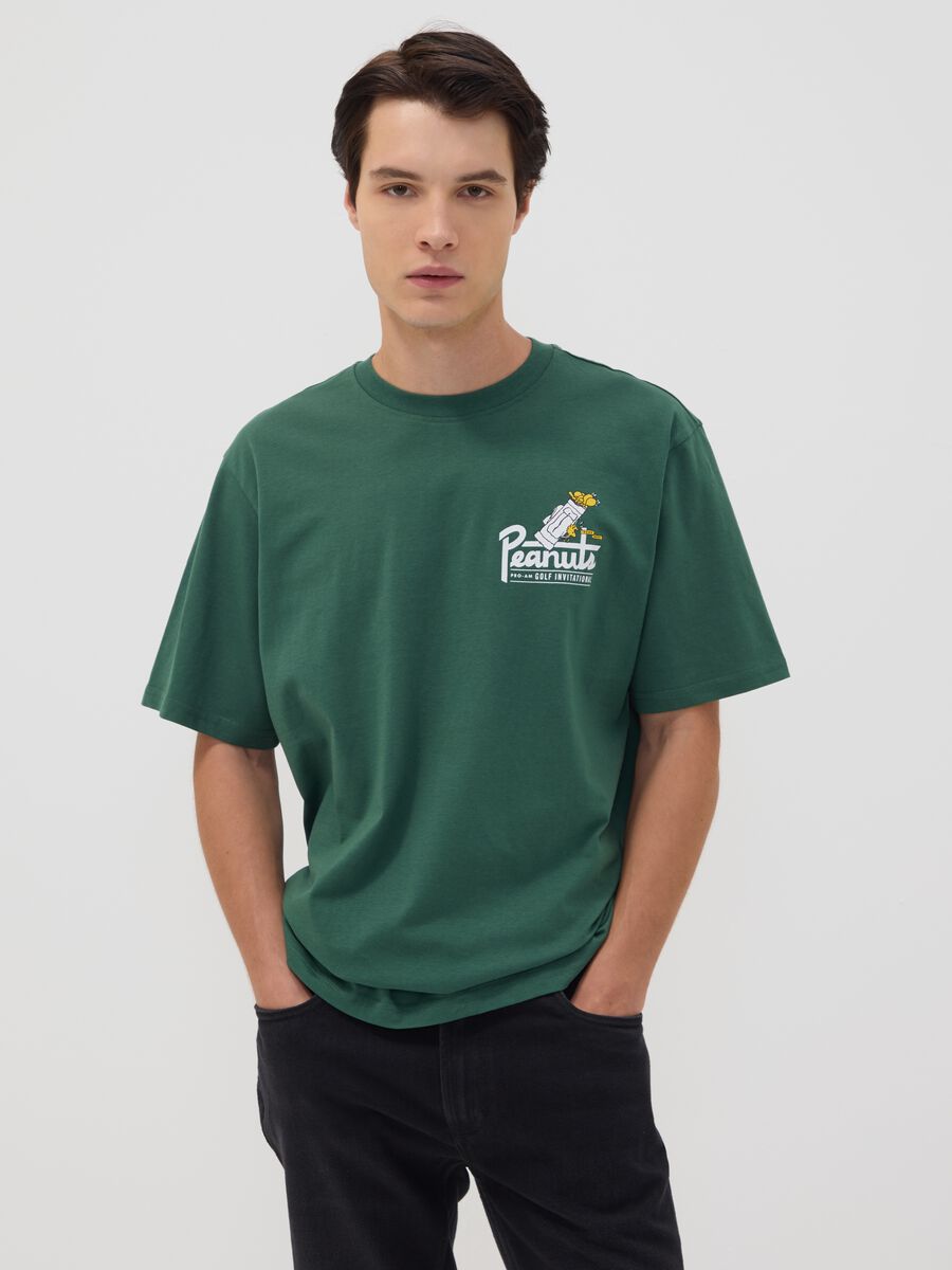 Green pure cotton Peanuts print T-shirt, relaxed fit_0