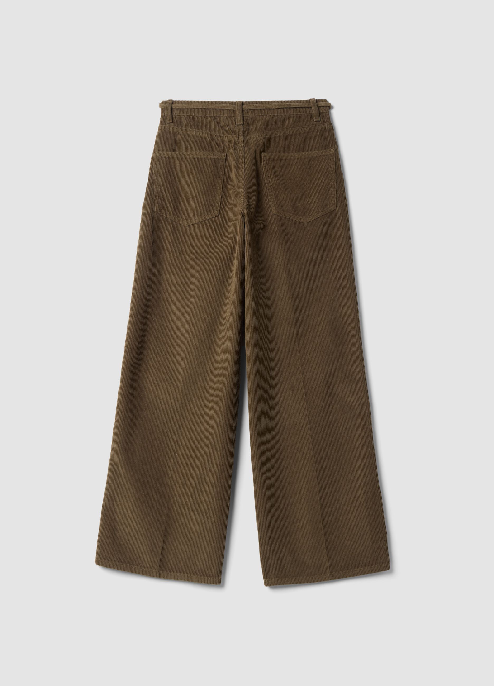 Pantaloni marroni in puro cotone a coste wide leg