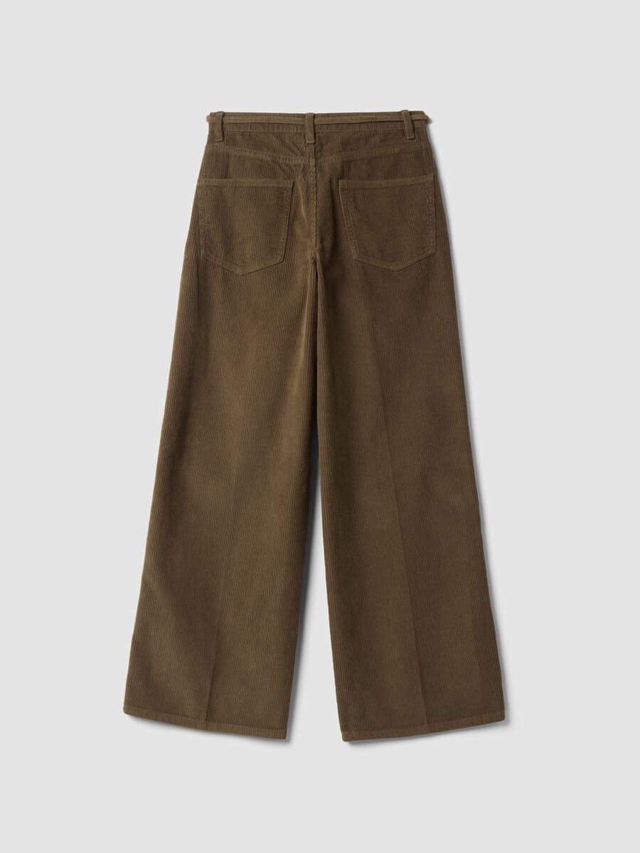 Brown pure cotton corduroy wide-leg trousers_2