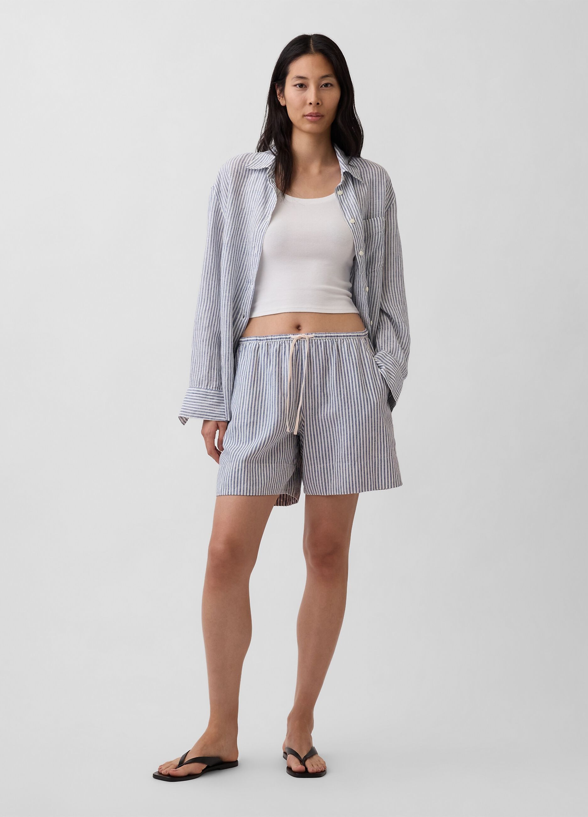 Striped linen-blend shorts