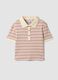 Polo crop rosa in cotone elasticizzato a righe regular fit_4