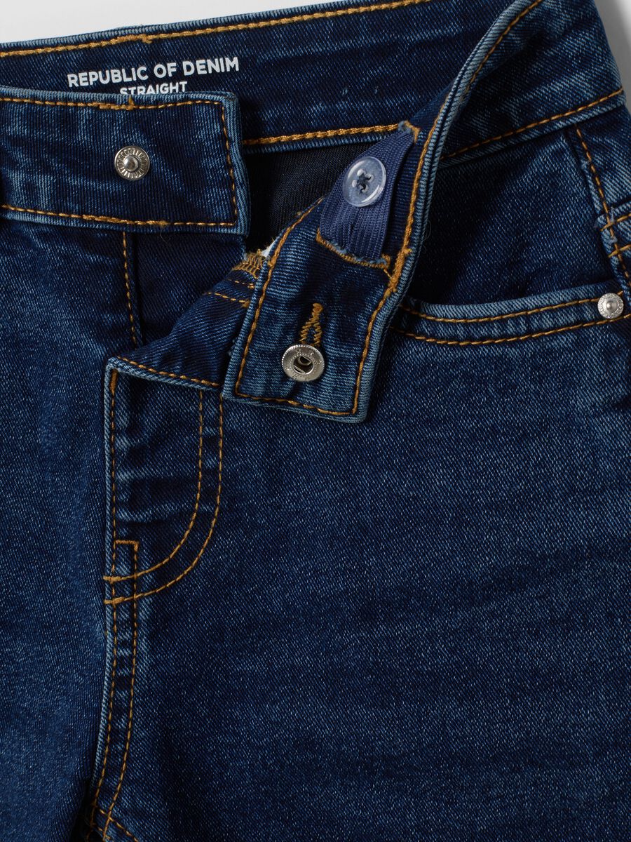 Dark blue stretch cotton straight-fit jeans for boys_2