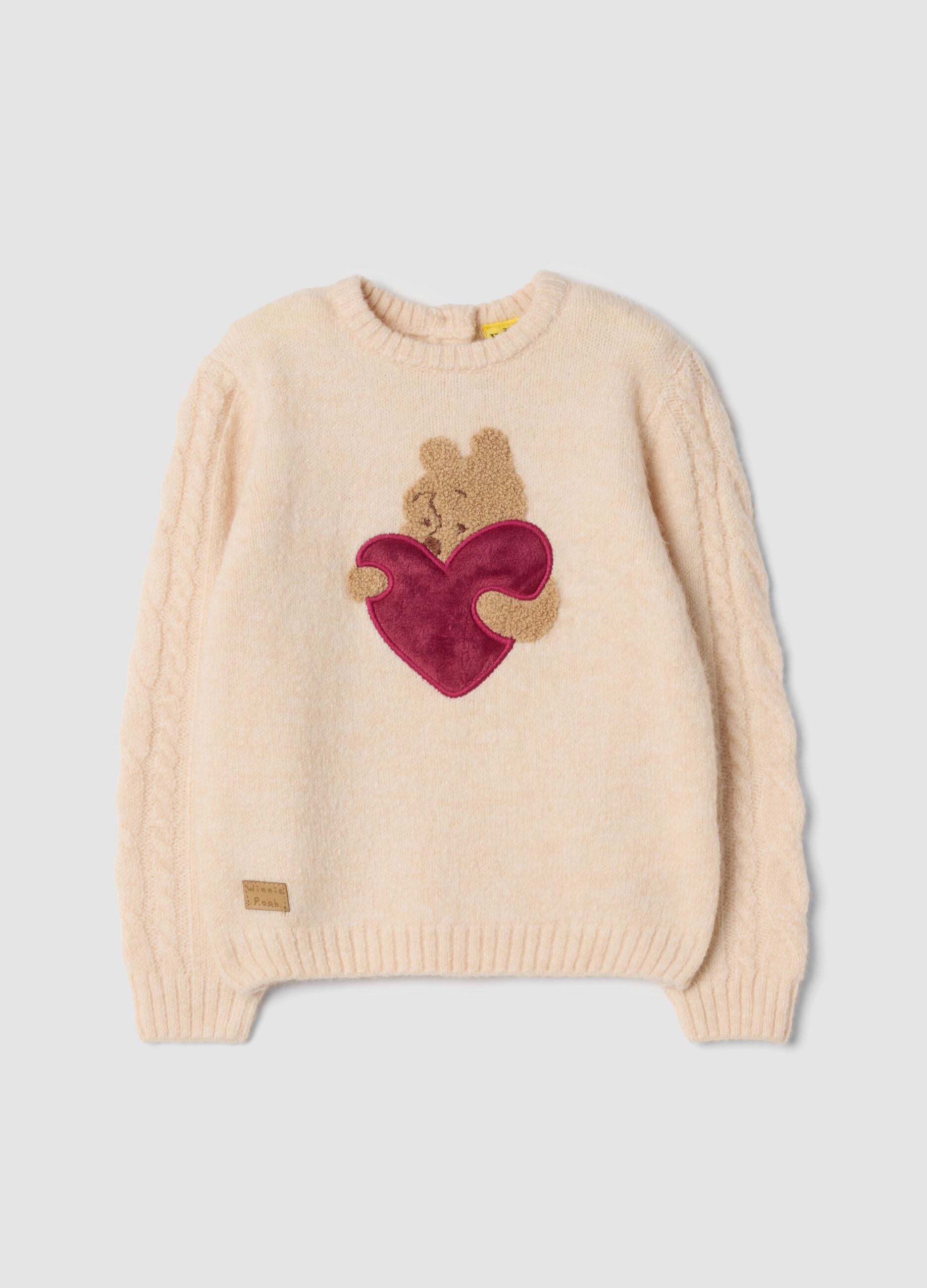 Pink crew-neck stretch top with Winnie the Pooh embroidery