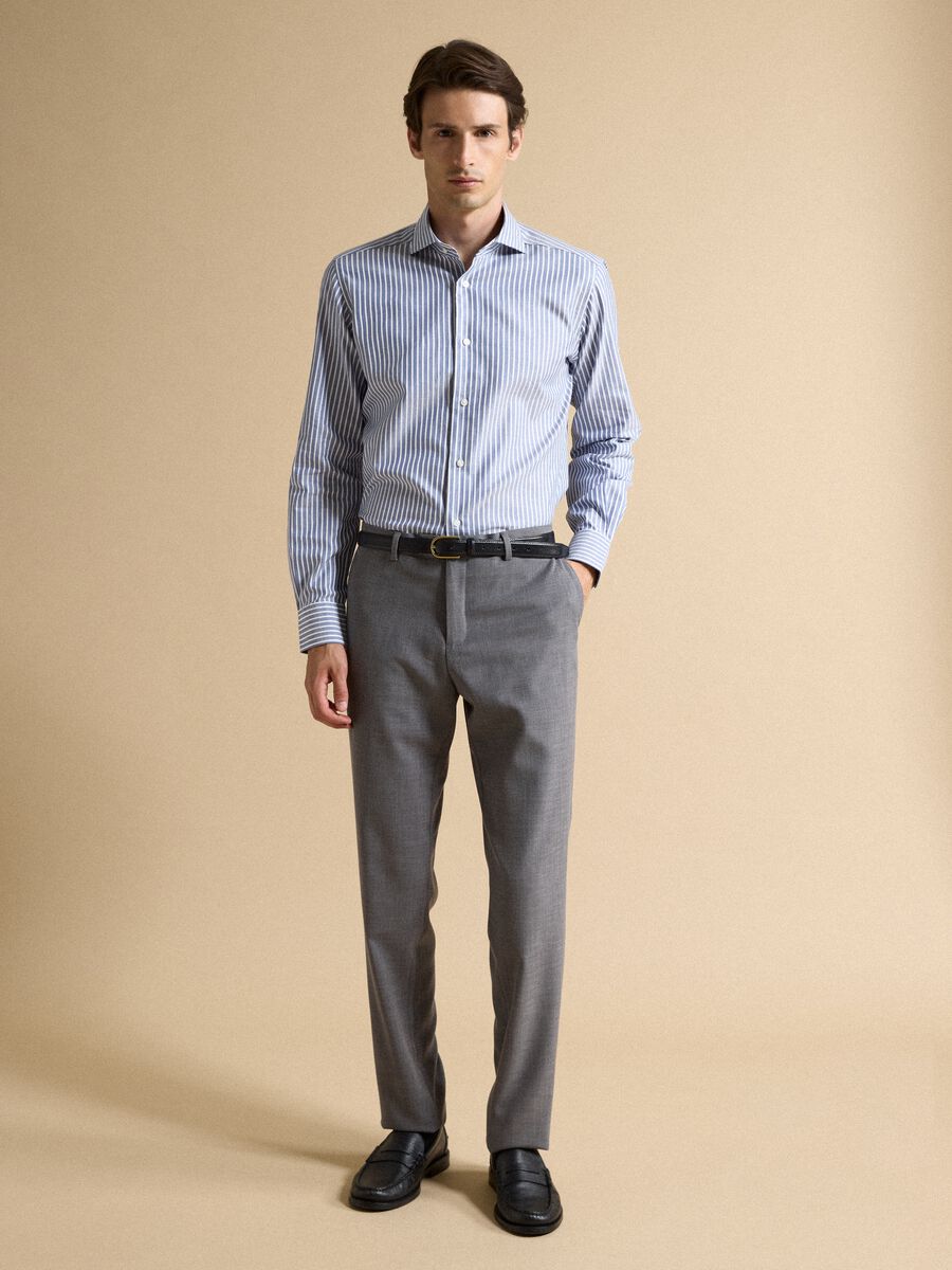 White pure cotton striped Oxford shirt, slim fit_2