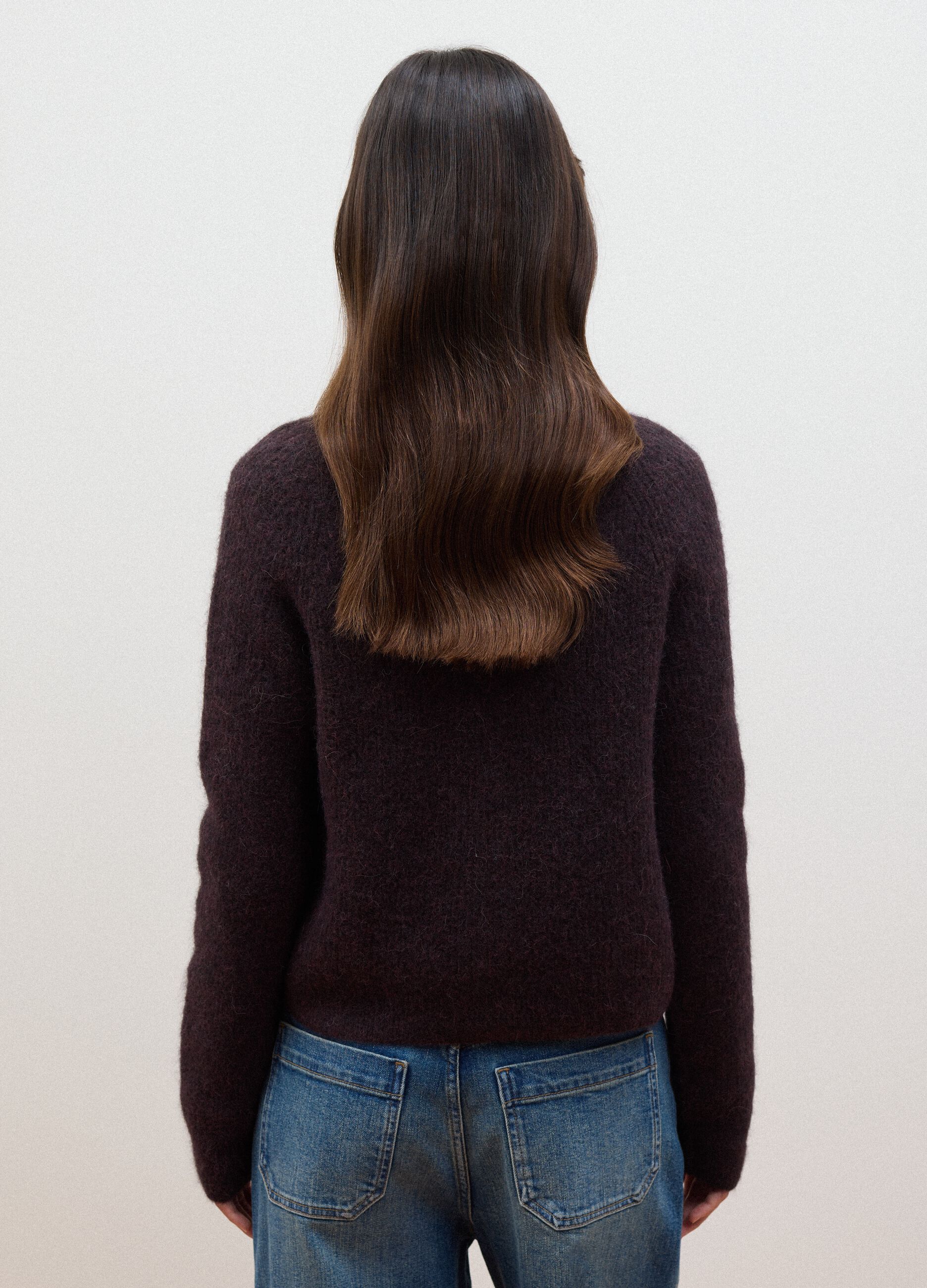 Purple alpaca-blend stretch wool crew-neck cardigan