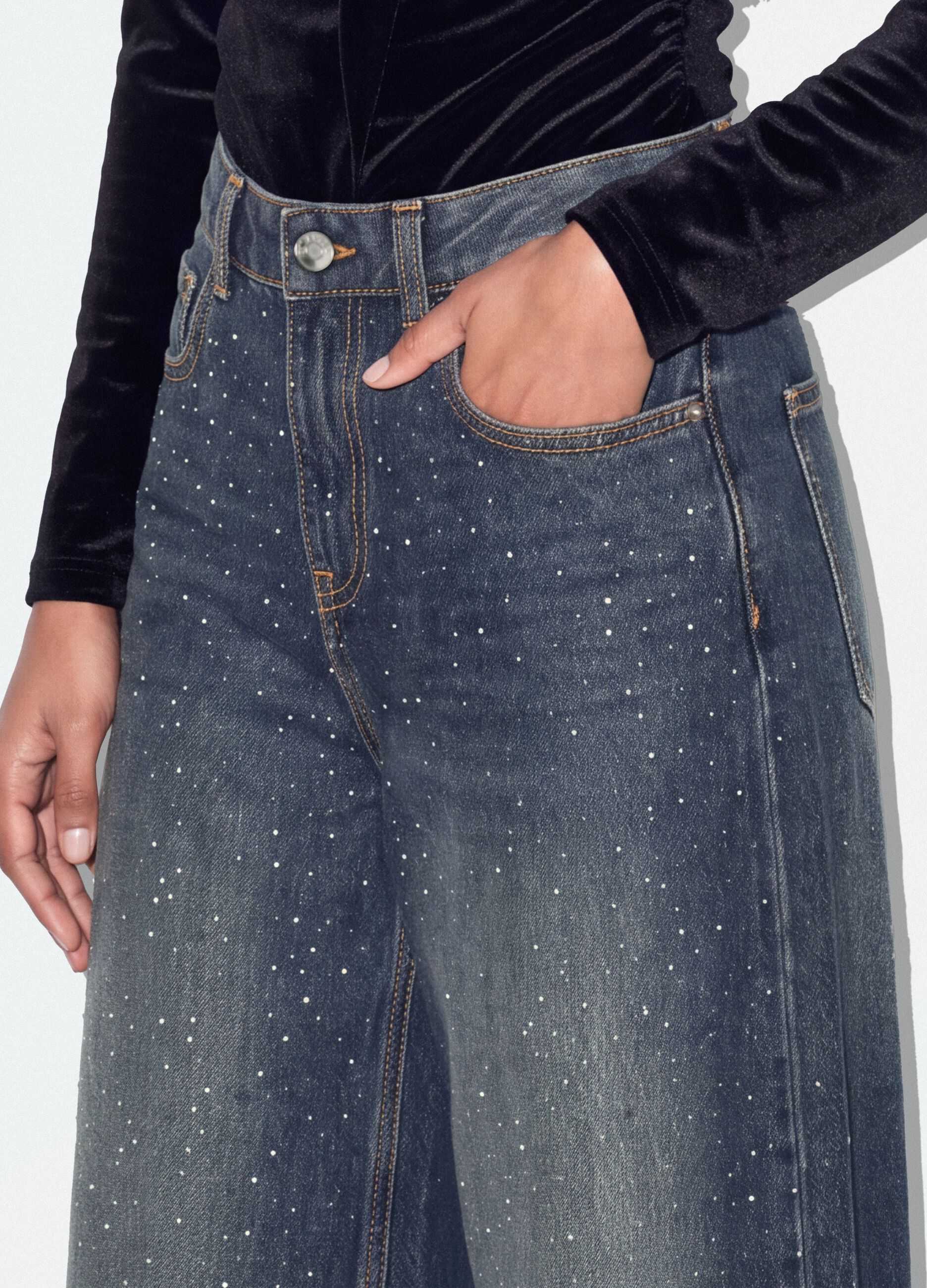 Jeans denim blu super wide leg in puro cotone